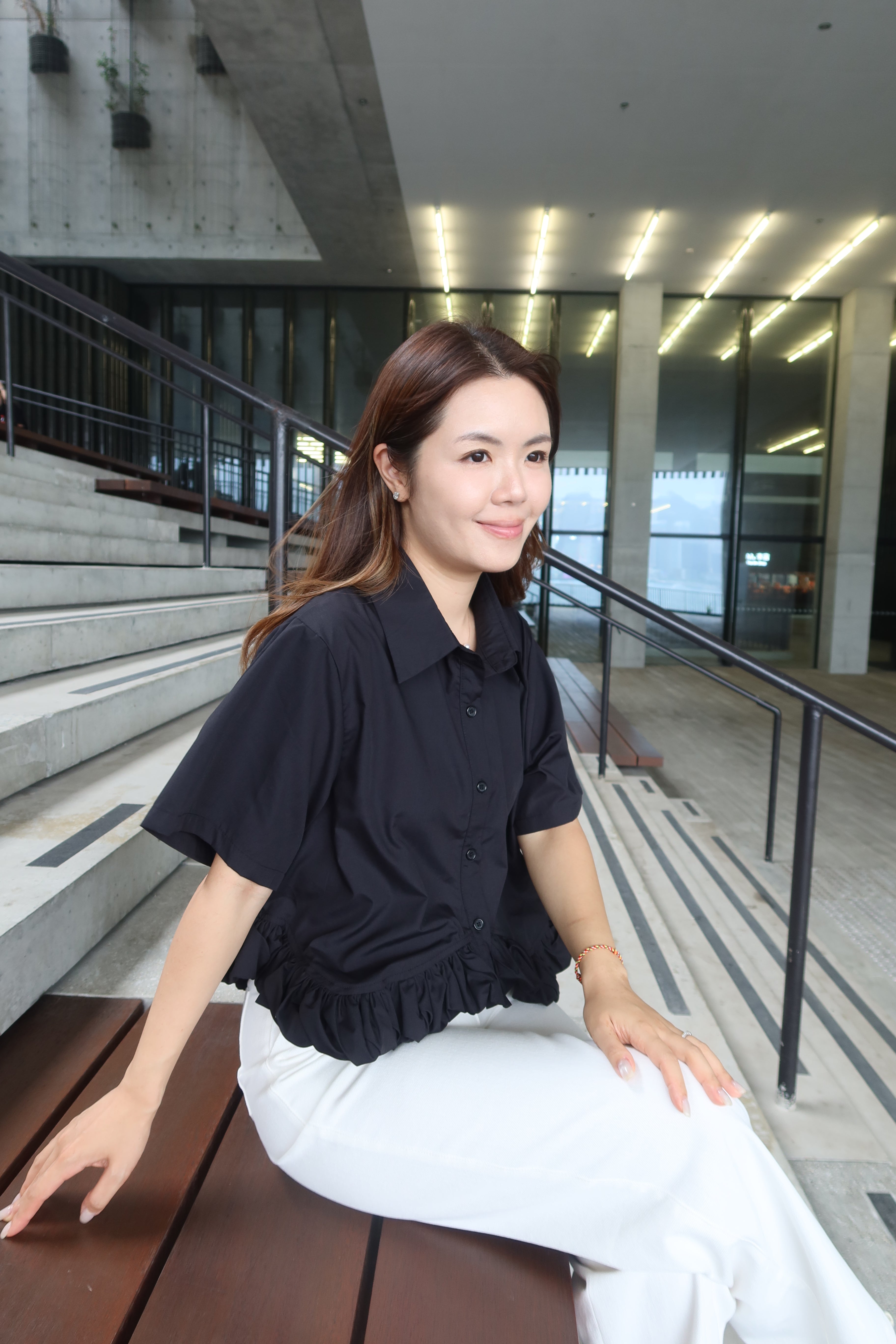 White Ruffle Trim Blouse [T0202]