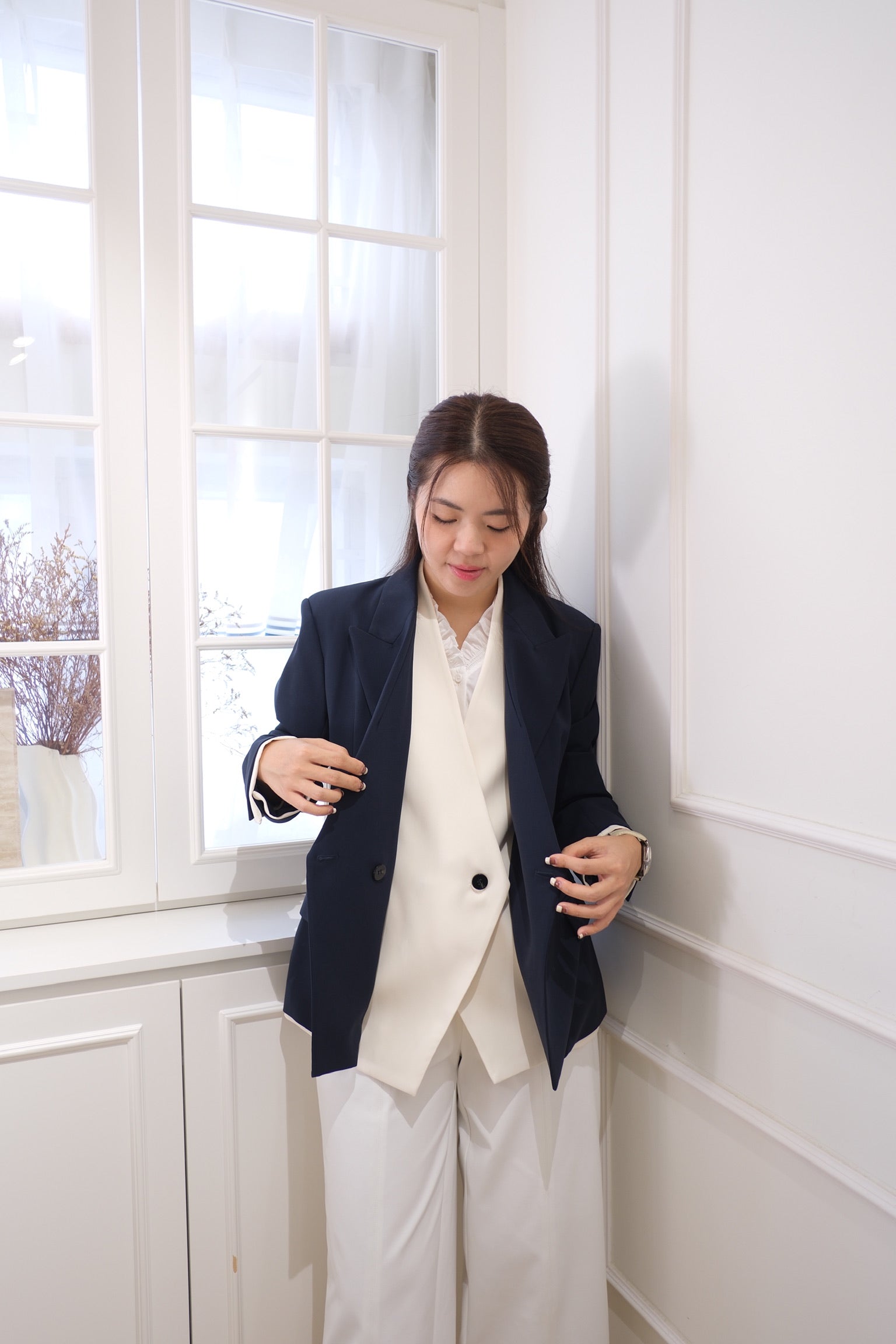 【LE ZANS BRAND COLLECTION】Navy Blue Contrast Blazer [J0118]