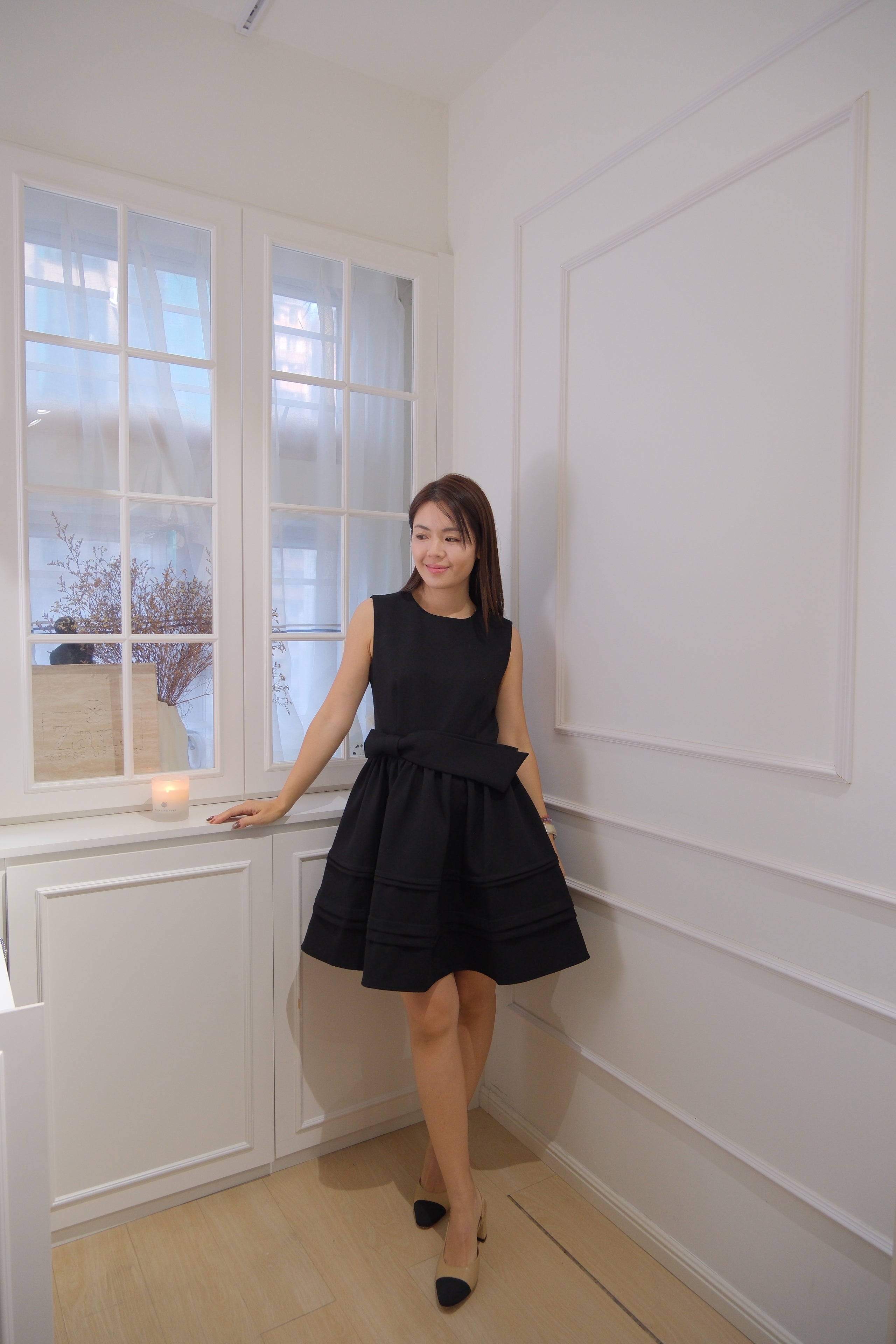 【LE ZANS BRAND COLLECTION】Black Bow-Accented Tiered Babydoll Dress [OPS0176]