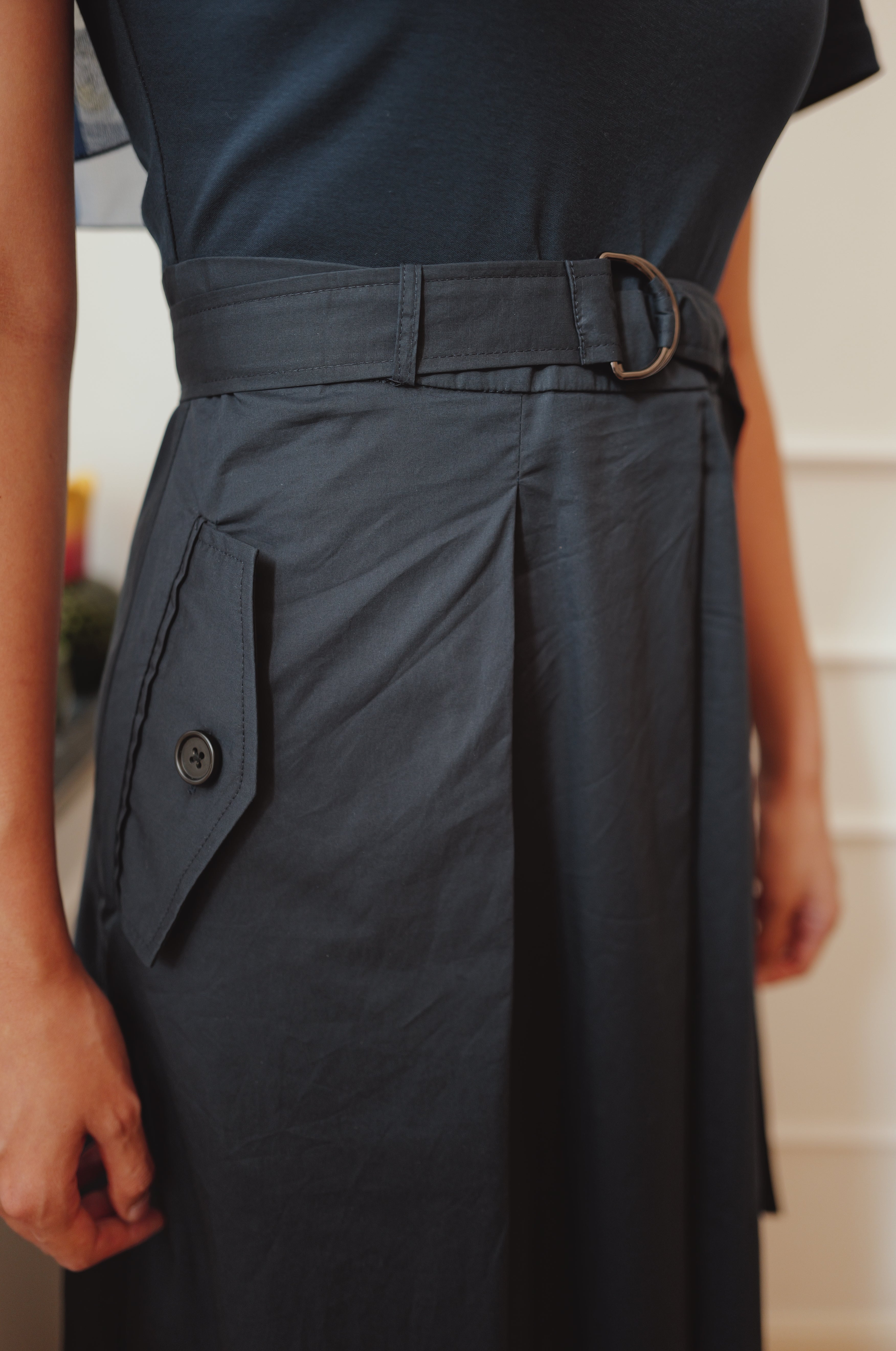 【LE ZANS BRAND COLLECTION】Minimalist Crewneck Belted A-Line Dress [OPS0186]