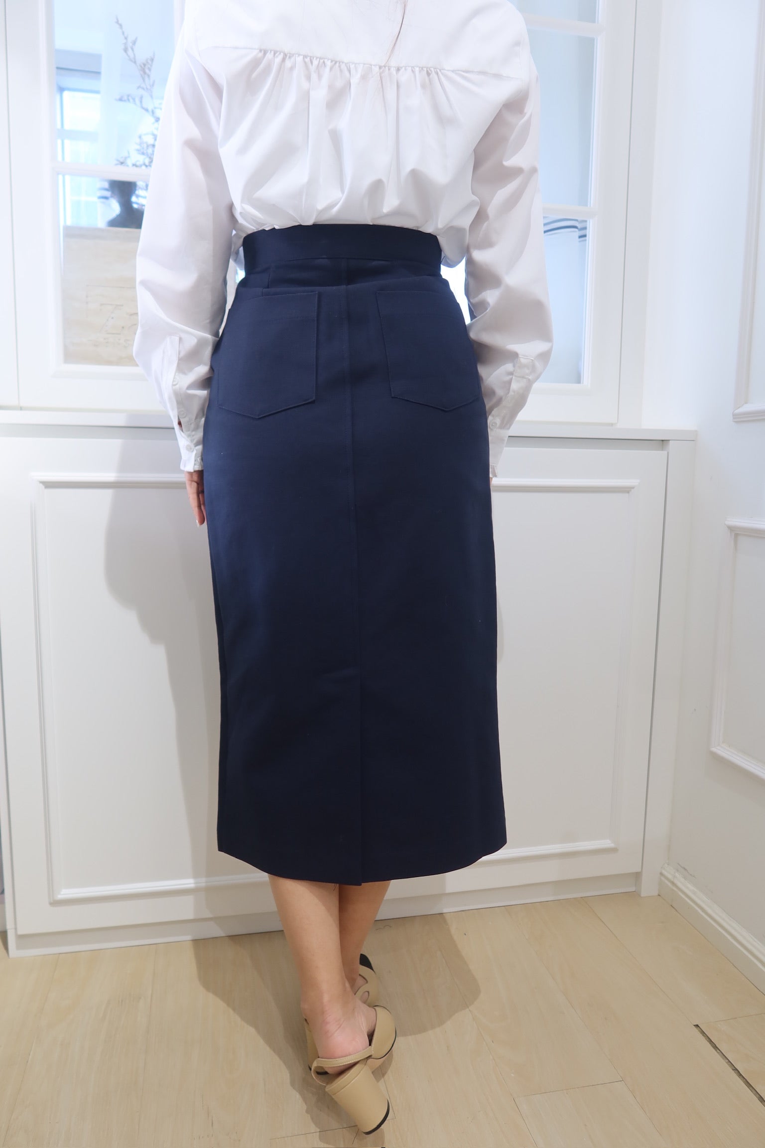 Classic Navy Pleated Pencil Skirt [SK0067]