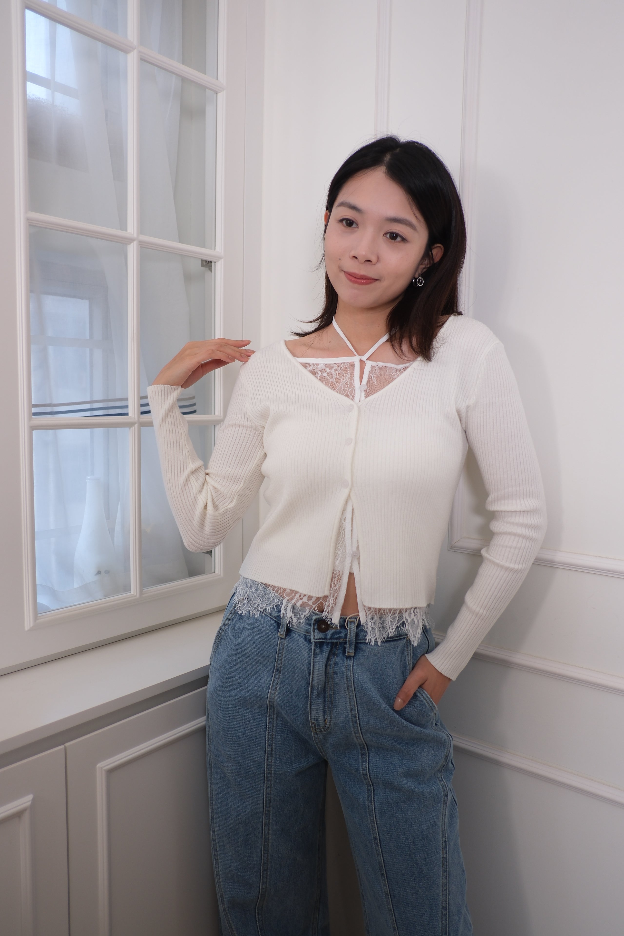 Lace Trim Open Cardigan [T0259]