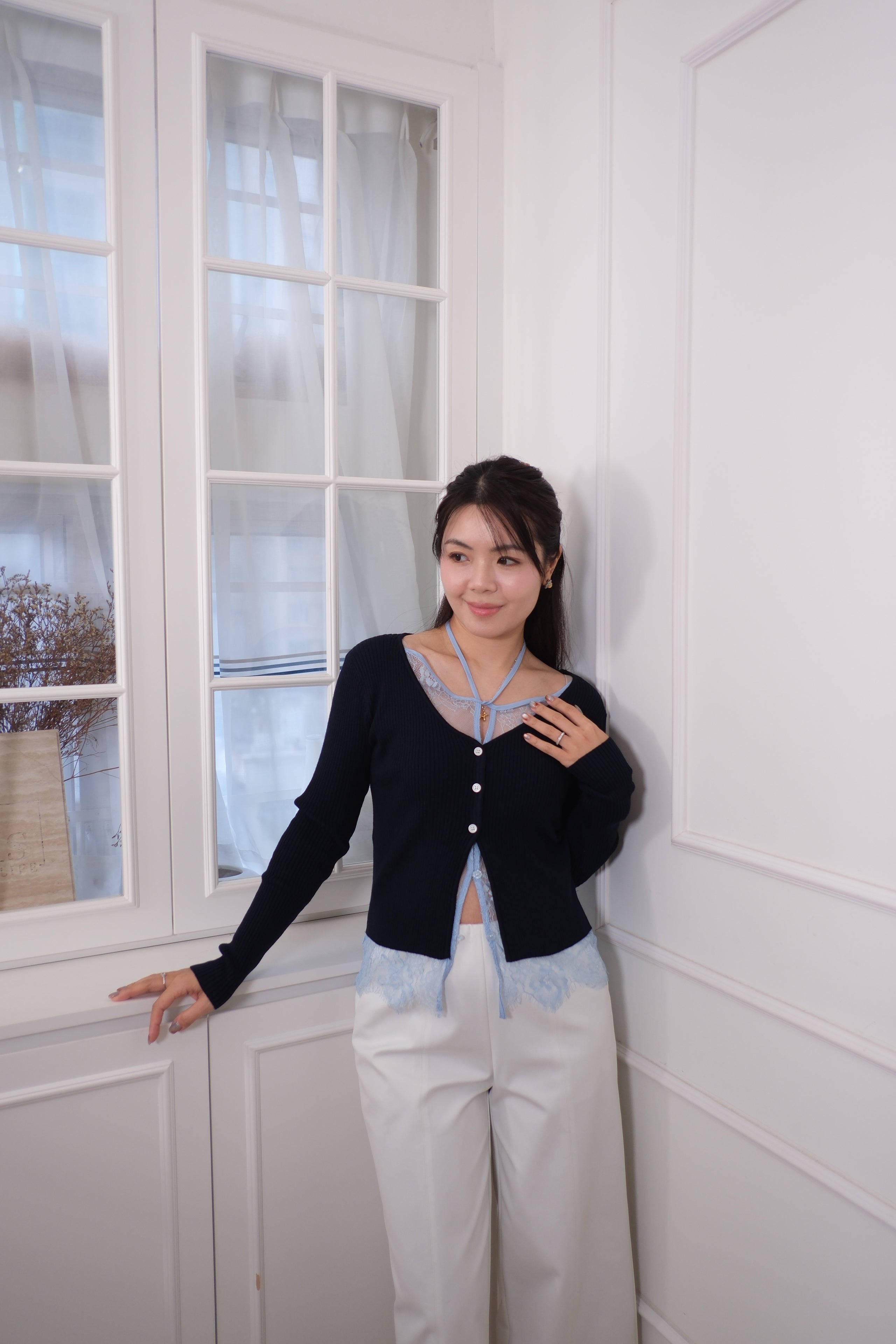 Lace Trim Open Cardigan [T0259]