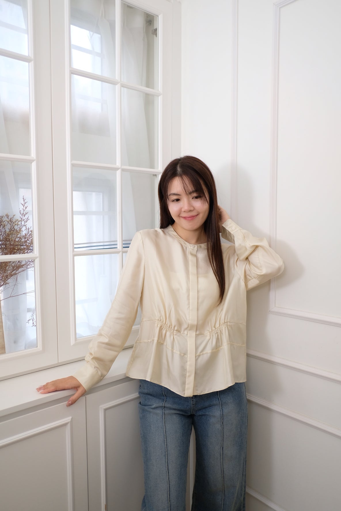 【LE ZANS BRAND COLLECTION】French Cream Bubble Blouse (100%SILK)[T0257]