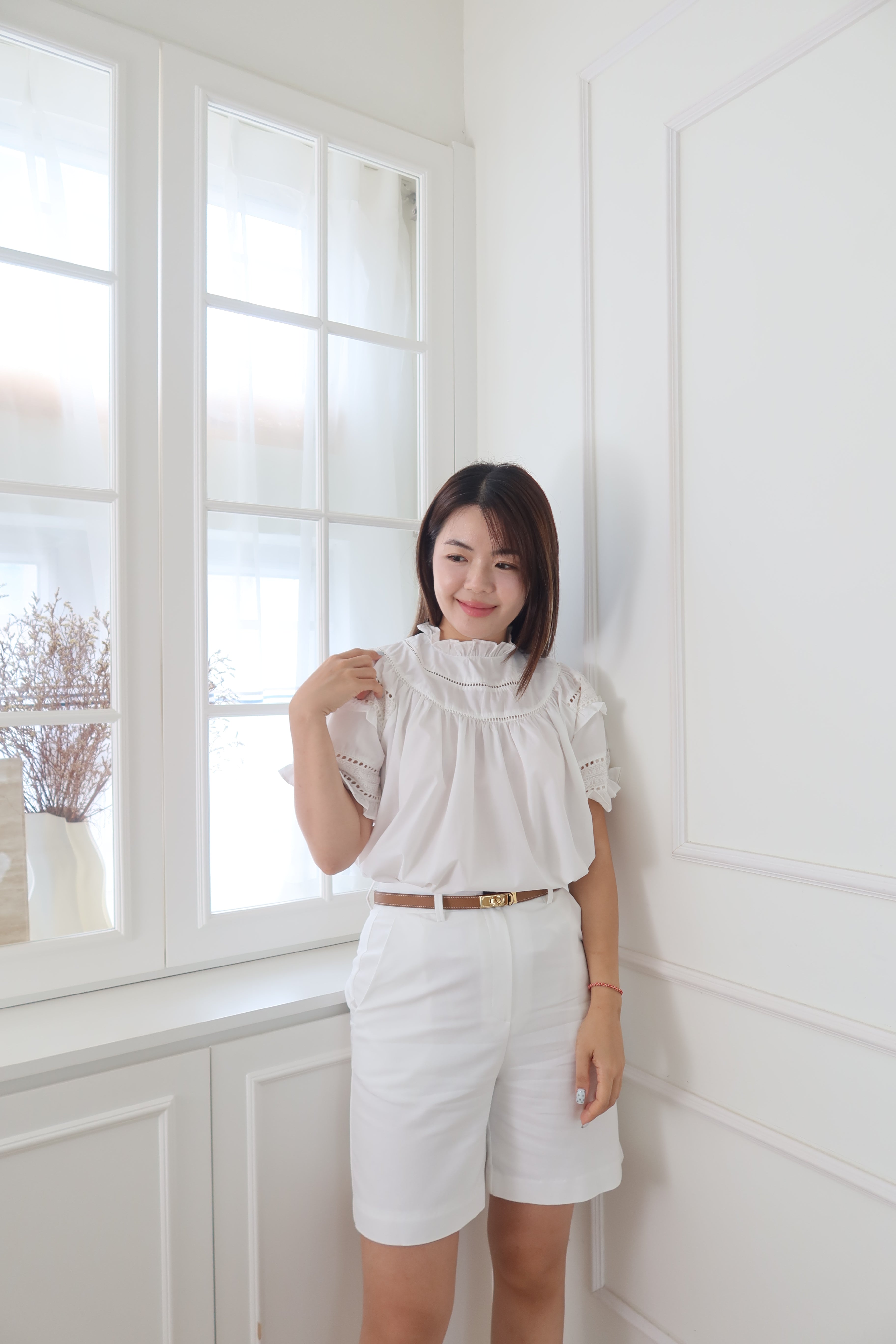 French Lace Edge Short Sleeve Top [T0199]