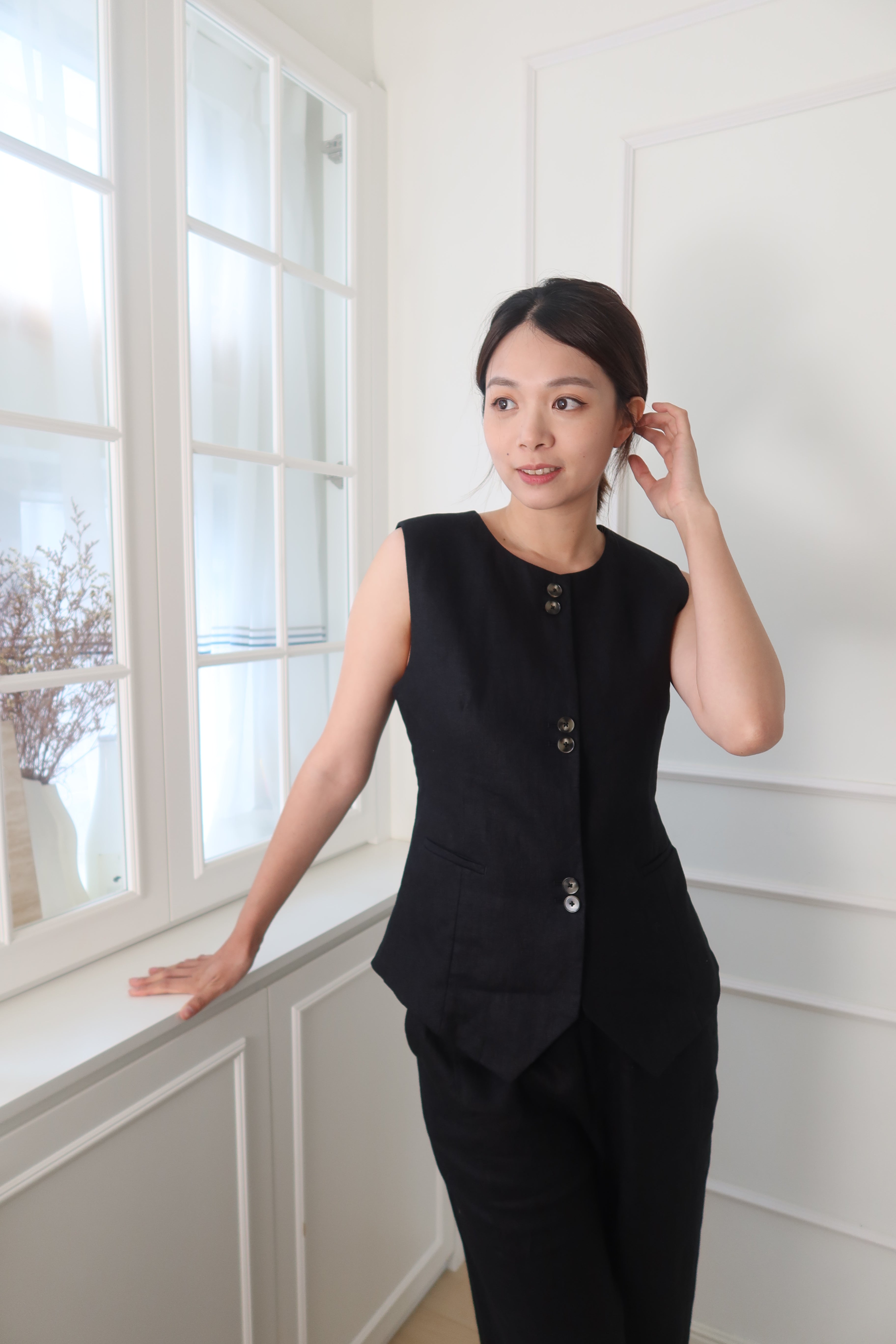 【LE ZANS BRAND COLLECTION】Linen Luxe Button Vest (100% Linen) [J0105]