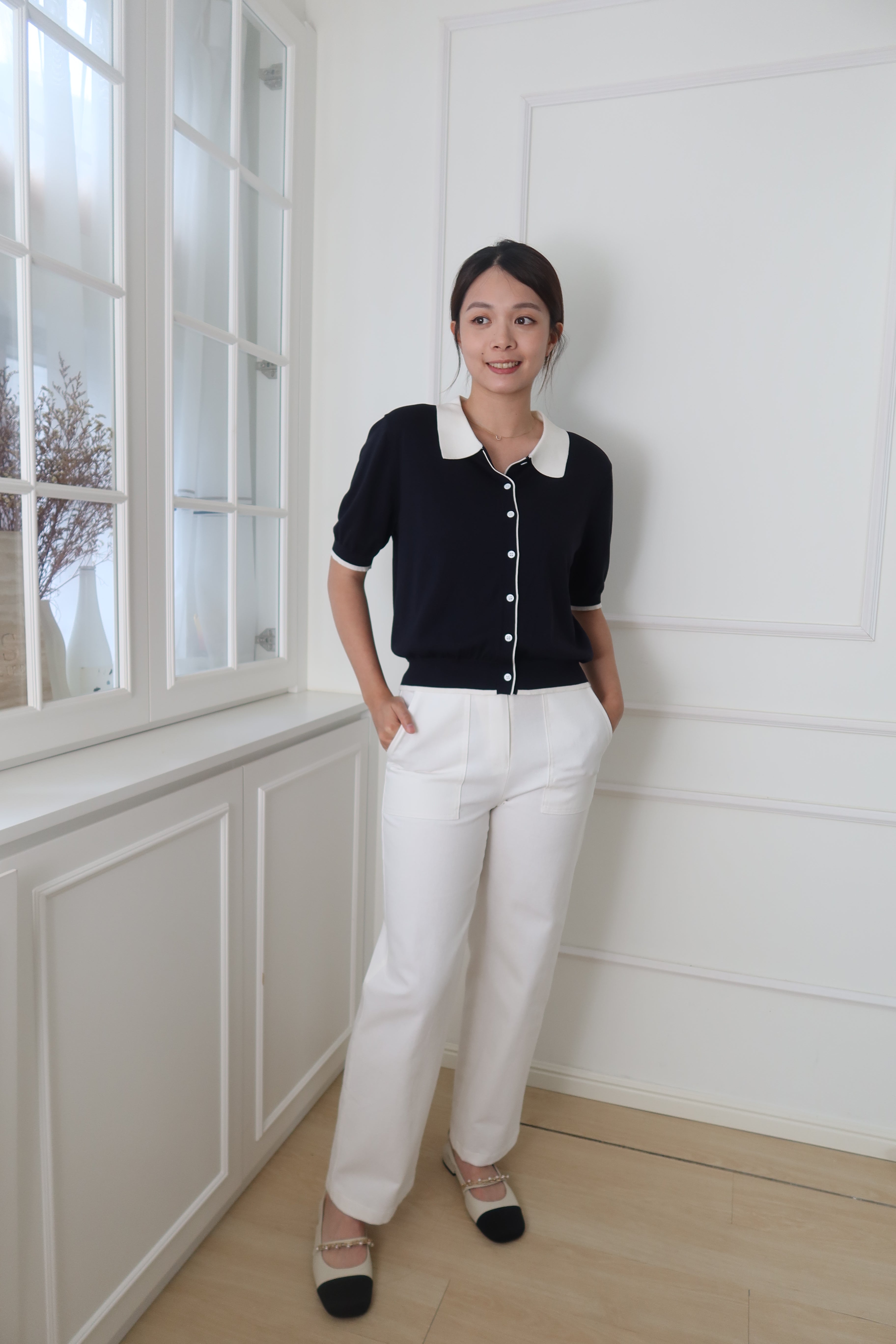 【LE ZANS BRAND COLLECTION】Retro Colorblock Collar Top [T0195]