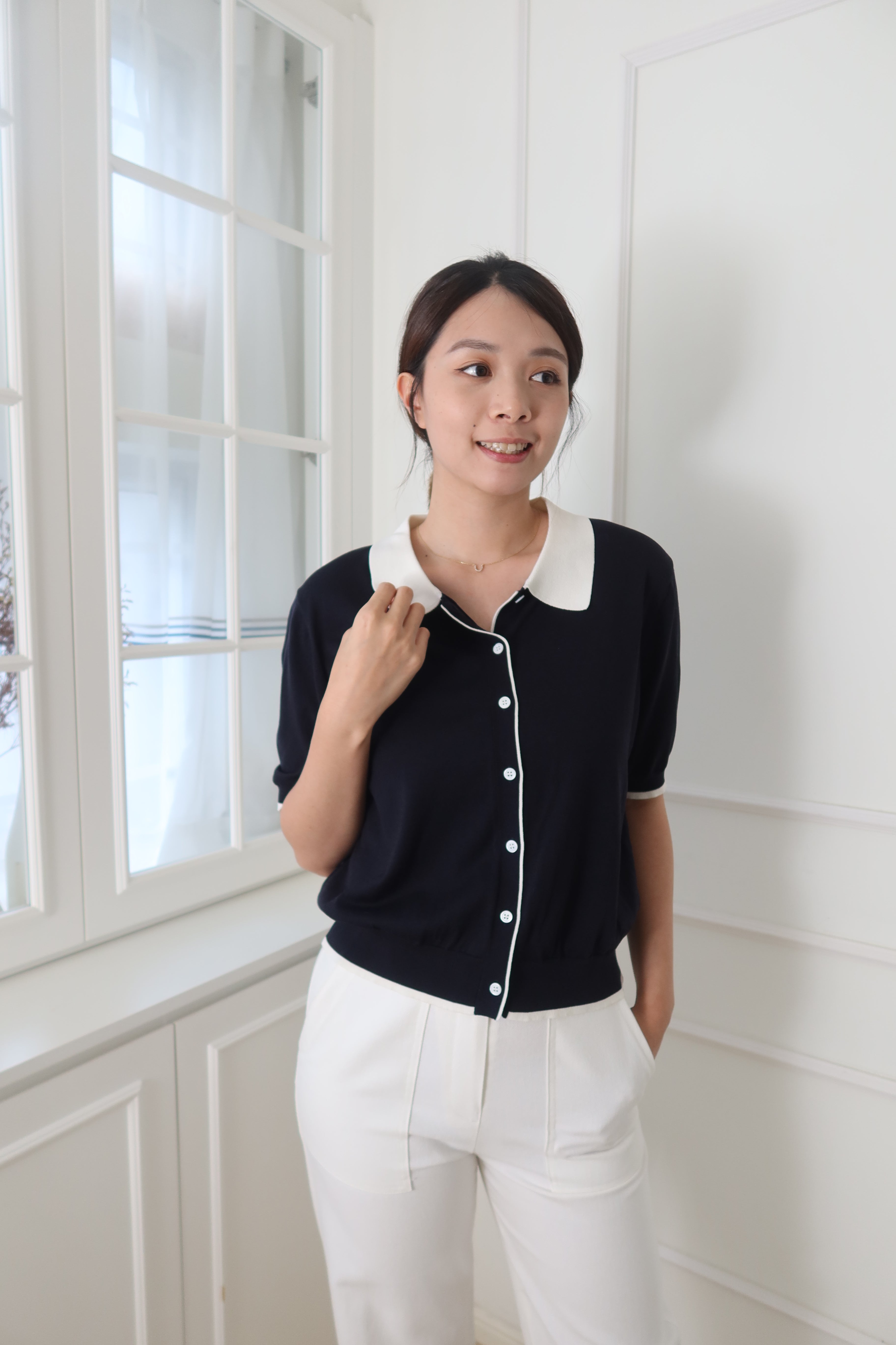 【LE ZANS BRAND COLLECTION】Retro Colorblock Collar Top [T0195]