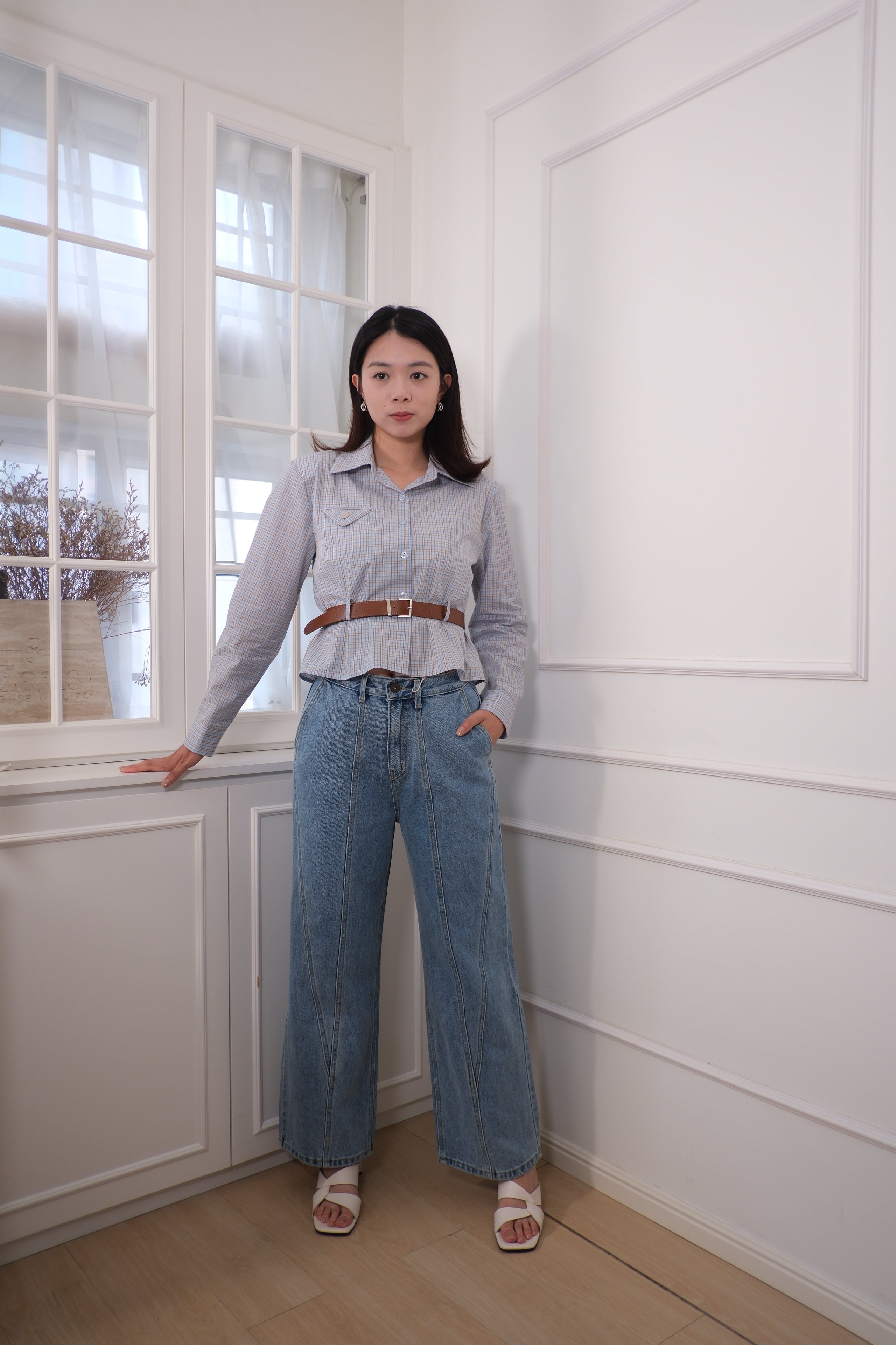 Pinstripe Belted Shirt [T0260]