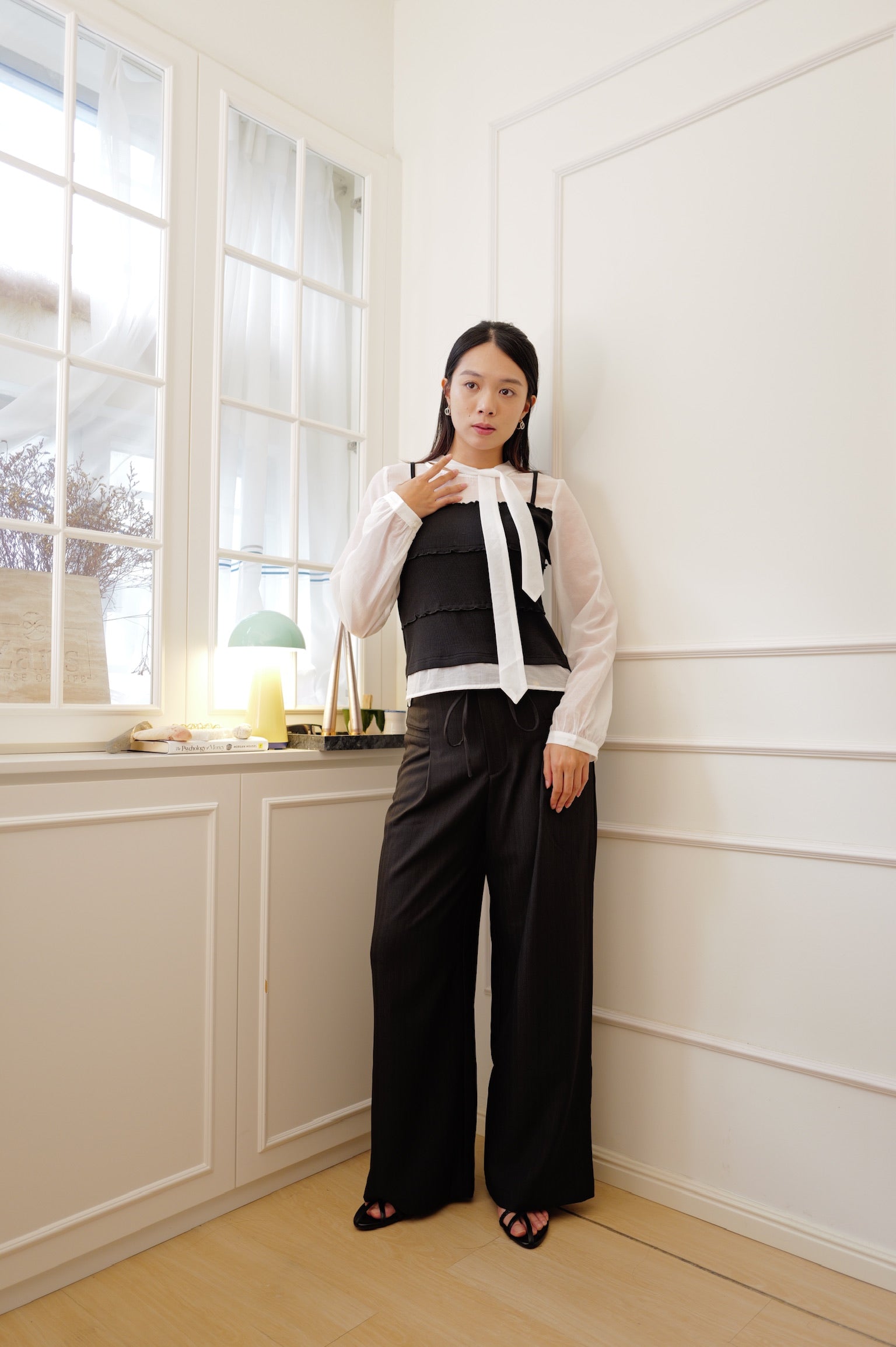 【LE ZANS BRAND COLLECTION】French Chic High-Waisted Wide-Leg Trousers with Sash [PT0097]