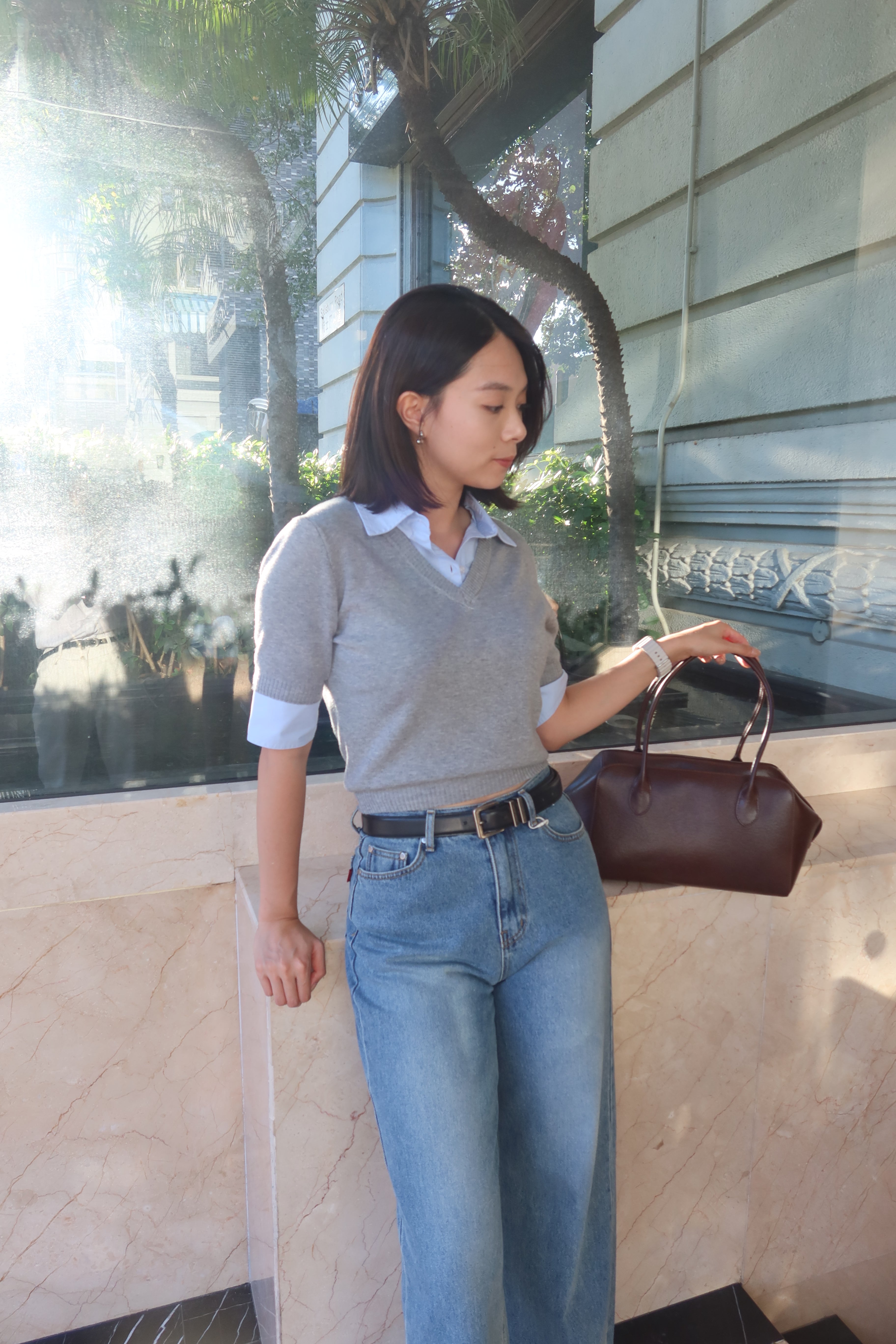 【LE ZANS BRAND COLLECTION】 Brown leather large-capacity handbag (Leather) [B0015]