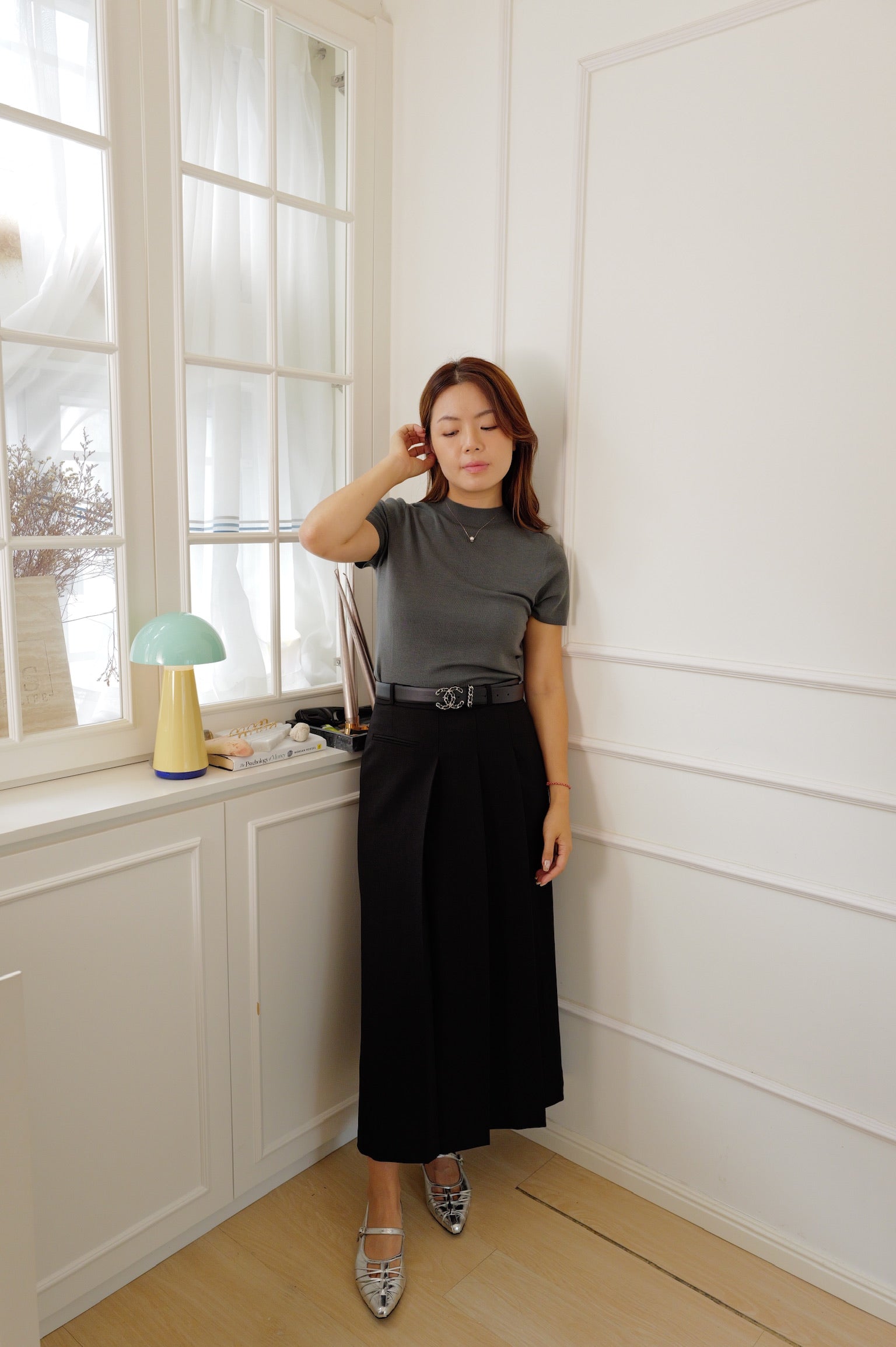 【LE ZANS PRIVÉ】High-Waisted Pleated Straight Midi Skirt [SK0085]