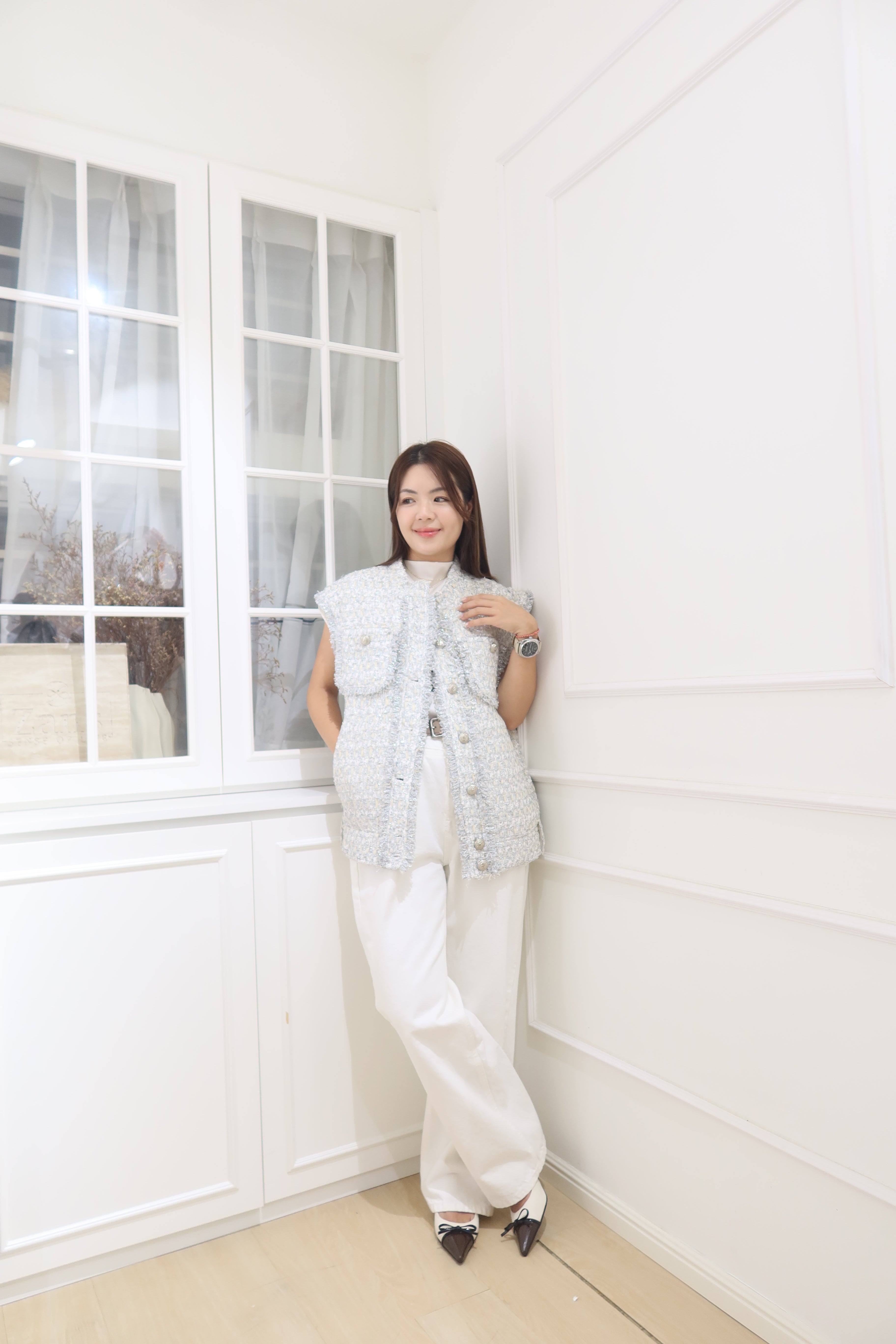 Grey Elegance Tweed Vest [J0115]