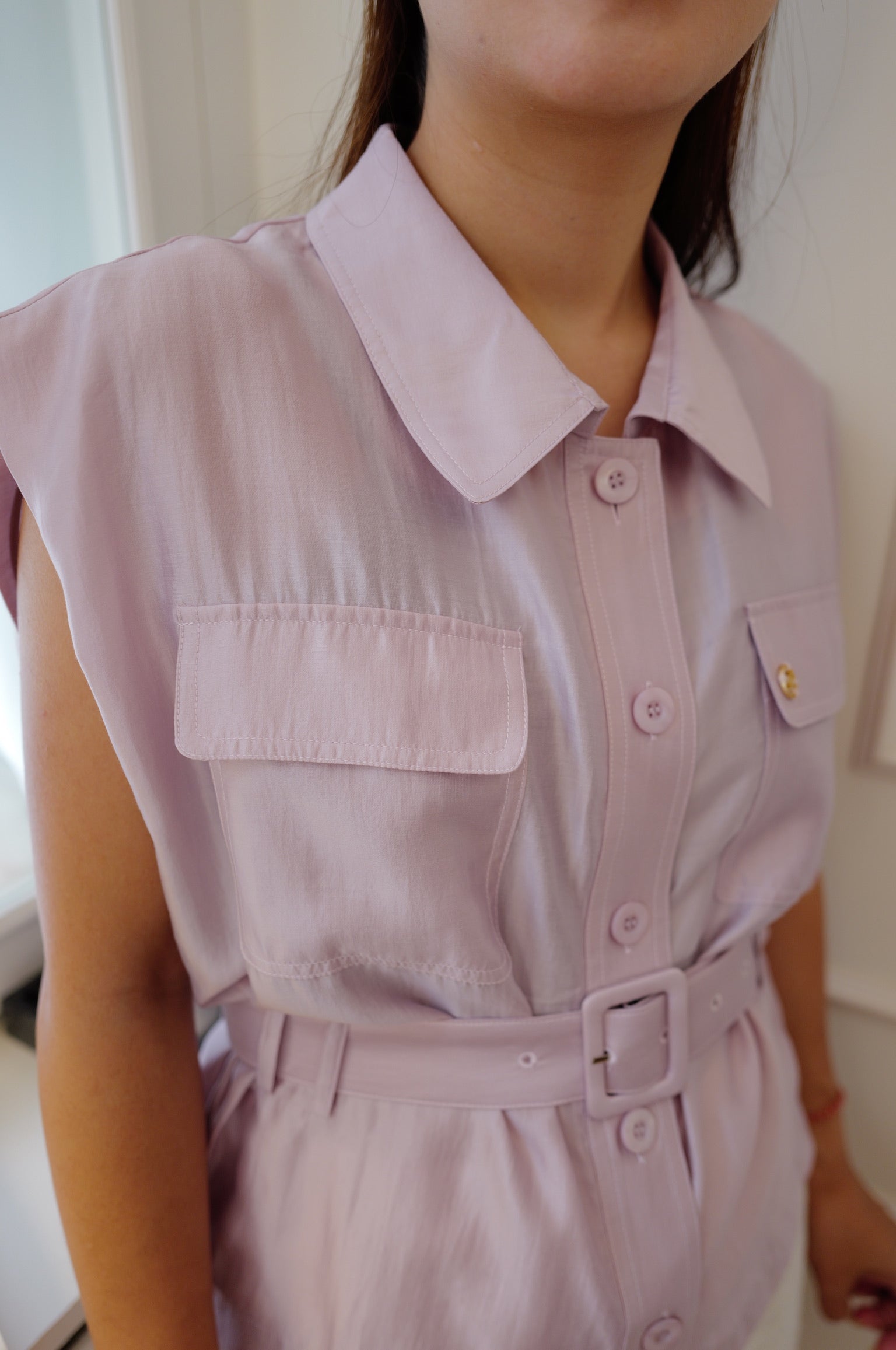 【LE ZANS BRAND COLLECTION】Pastel Sleeveless Belted Shirt [T0287]