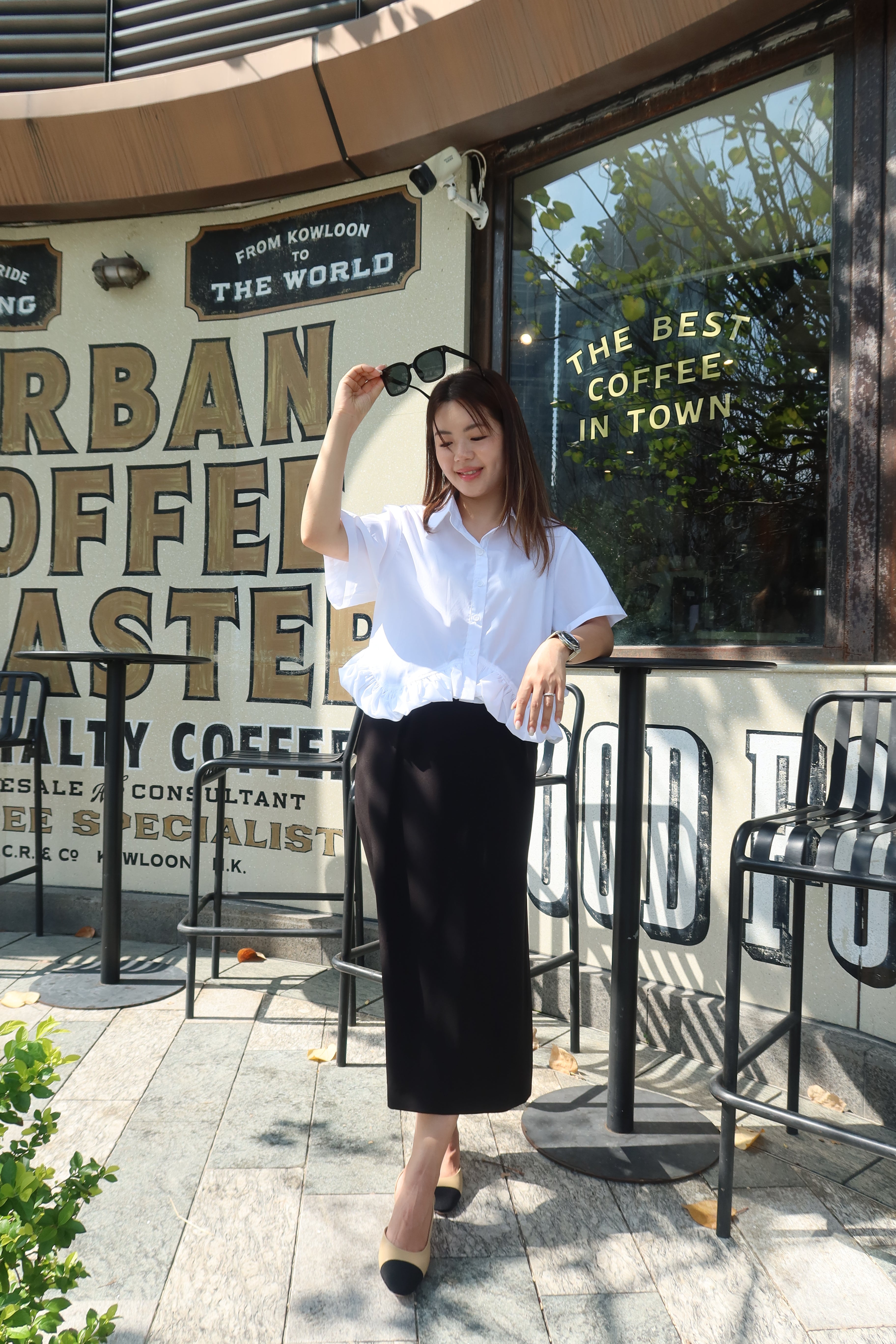 White Ruffle Trim Blouse [T0202]