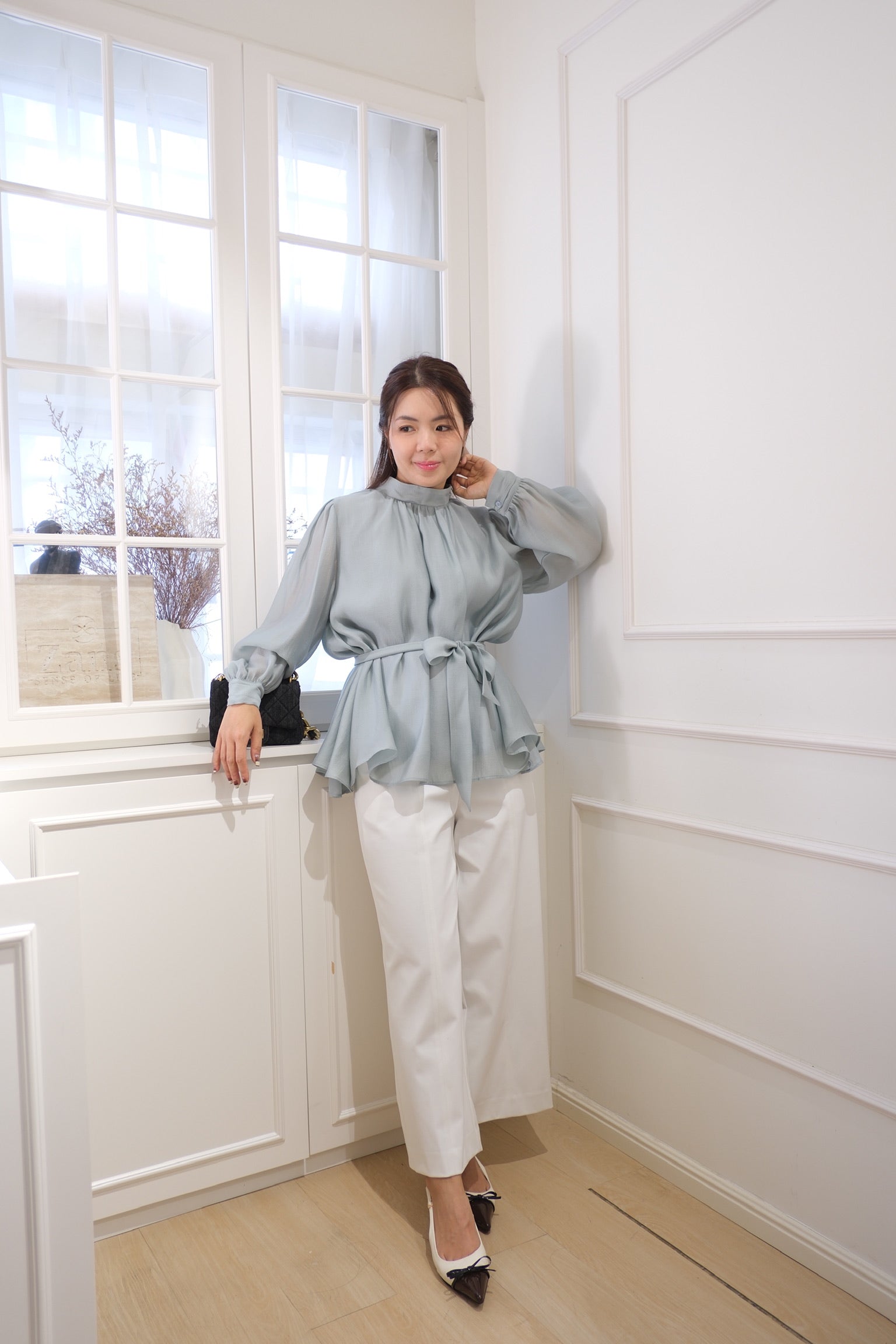Silken Sheer Waist Tie Blouse [T0241]