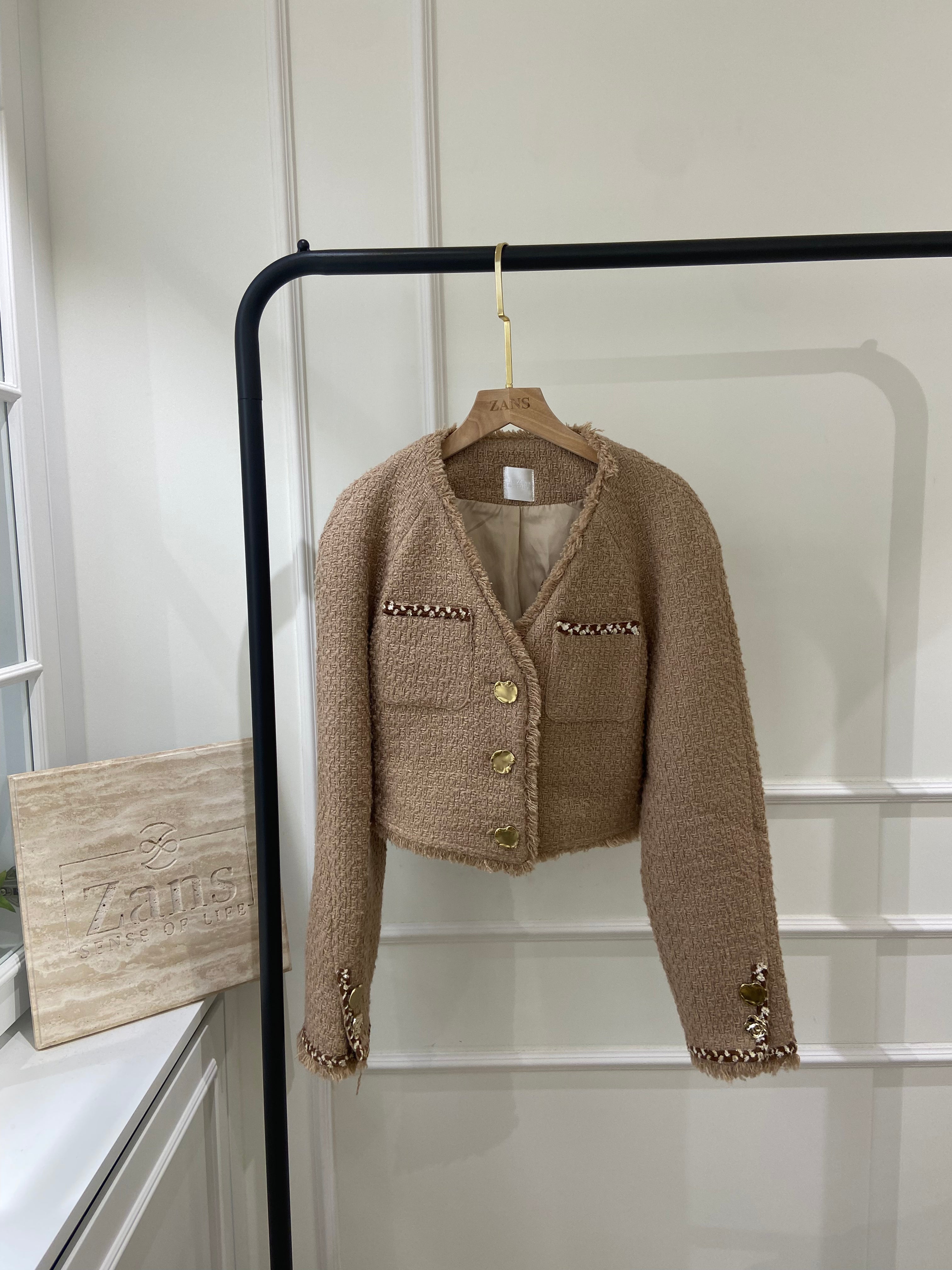 【LE ZANS BRAND COLLECTION】 Milk Tea Delight Tweed Blazer (30%wool) [J0068]