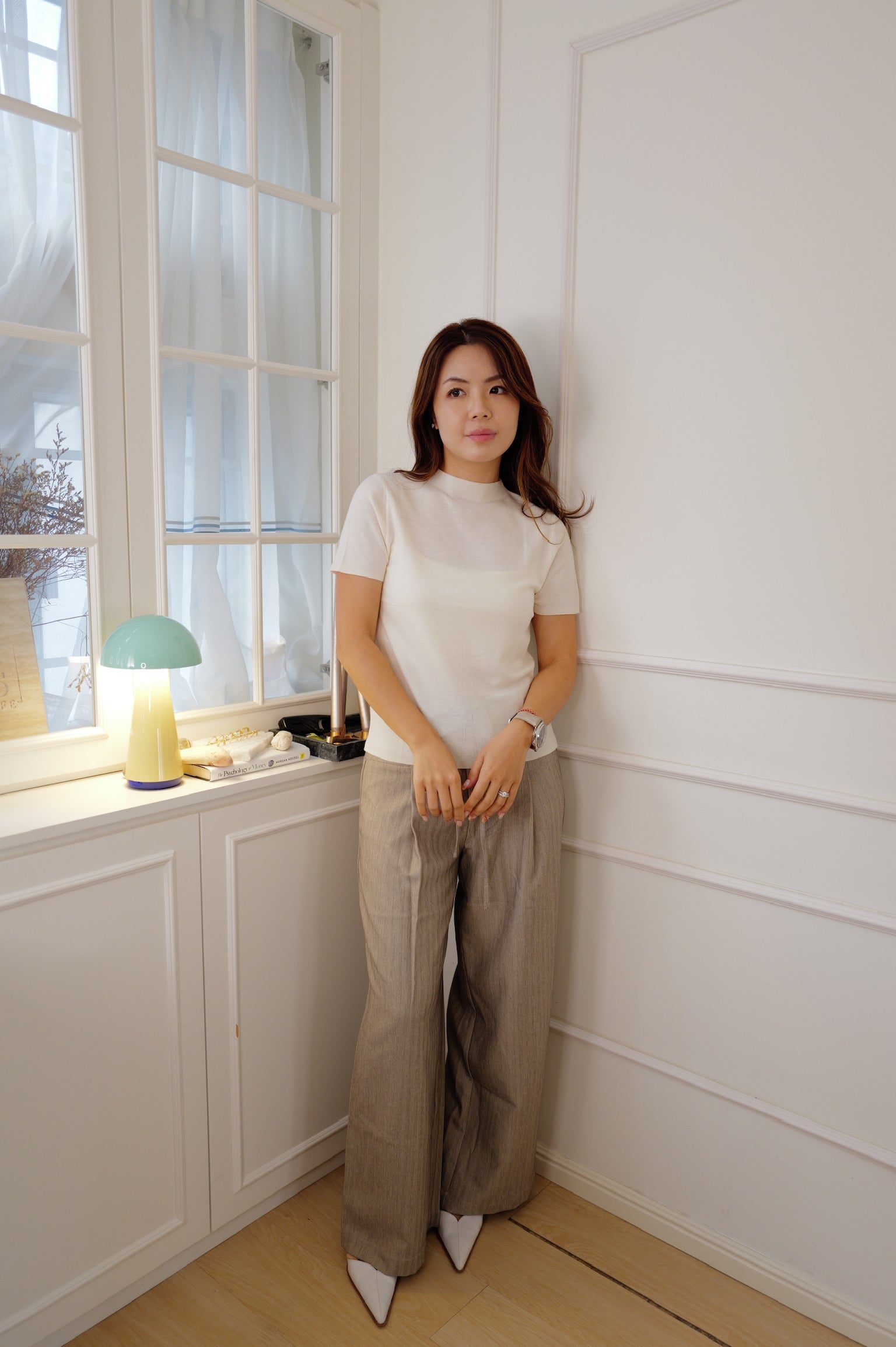 【LE ZANS PRIVÉ】Minimalist Mock-Neck Fine Knit Short-Sleeve Top (100%頂級德國揚子紗) [T0309]