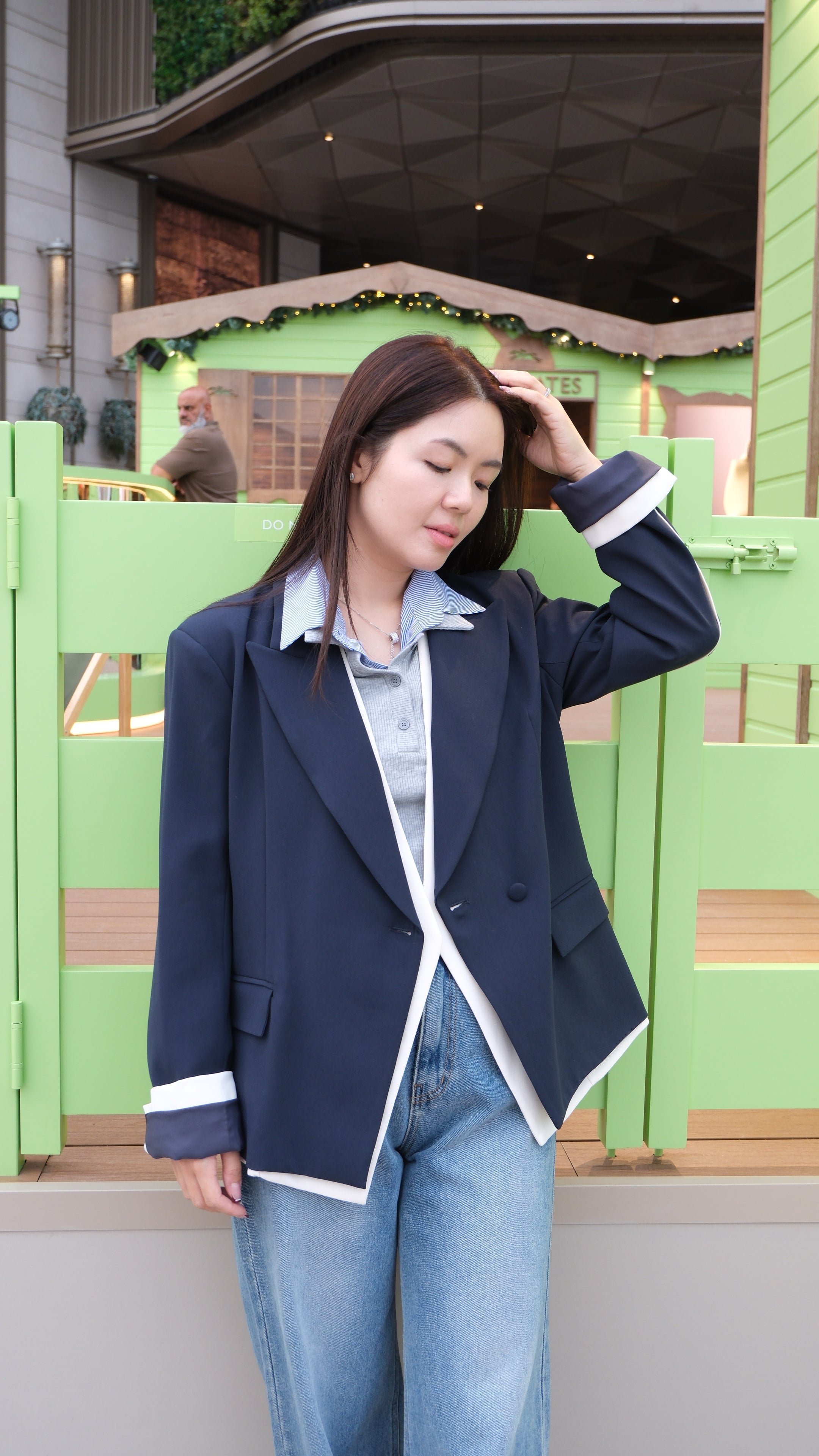 【LE ZANS BRAND COLLECTION】Navy Blue Contrast Blazer [J0118]