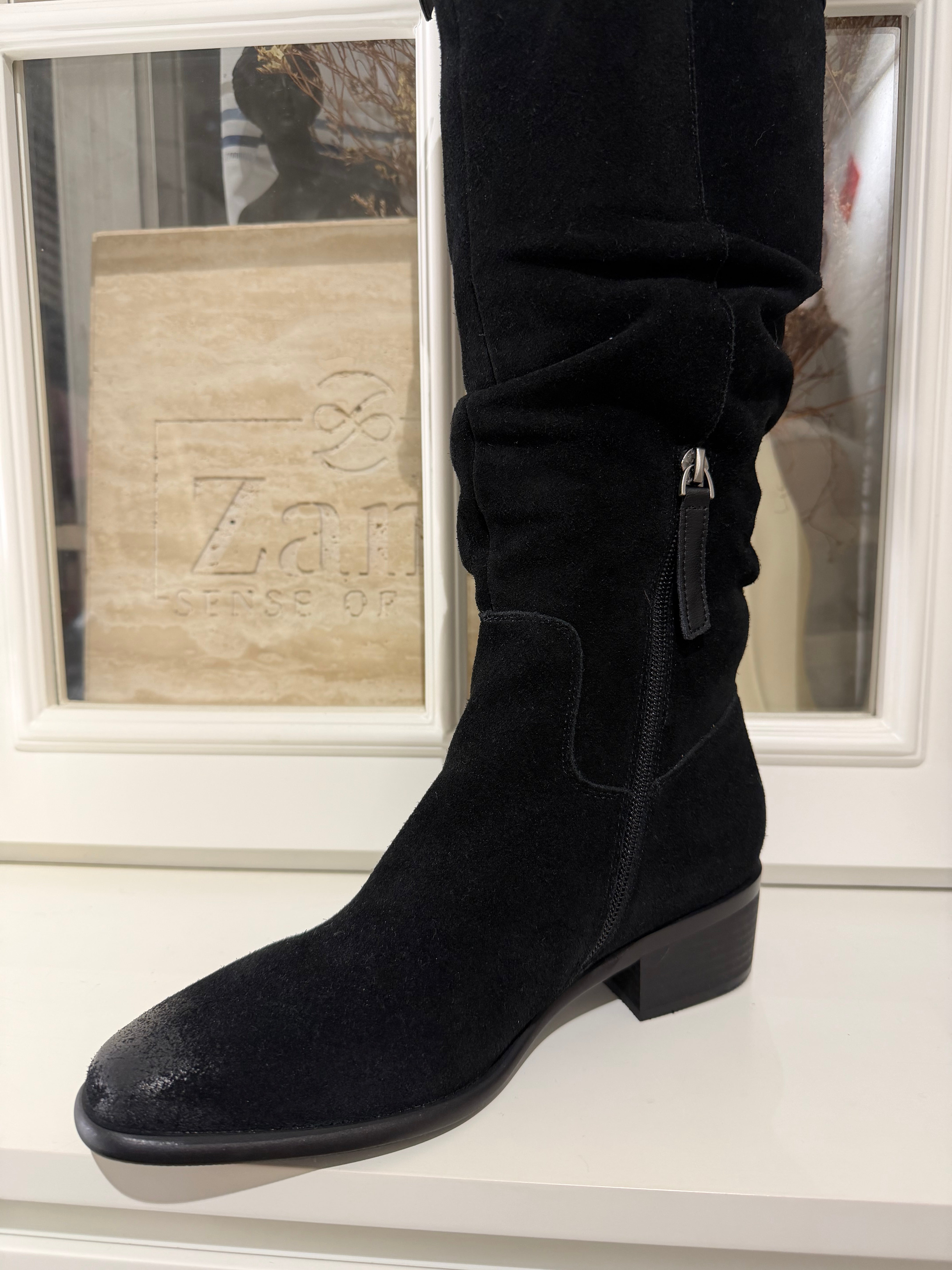 【LE ZANS BRAND COLLECTION】 Classic Black Slouch Mid-Calf Boots (Leather) [S0028]