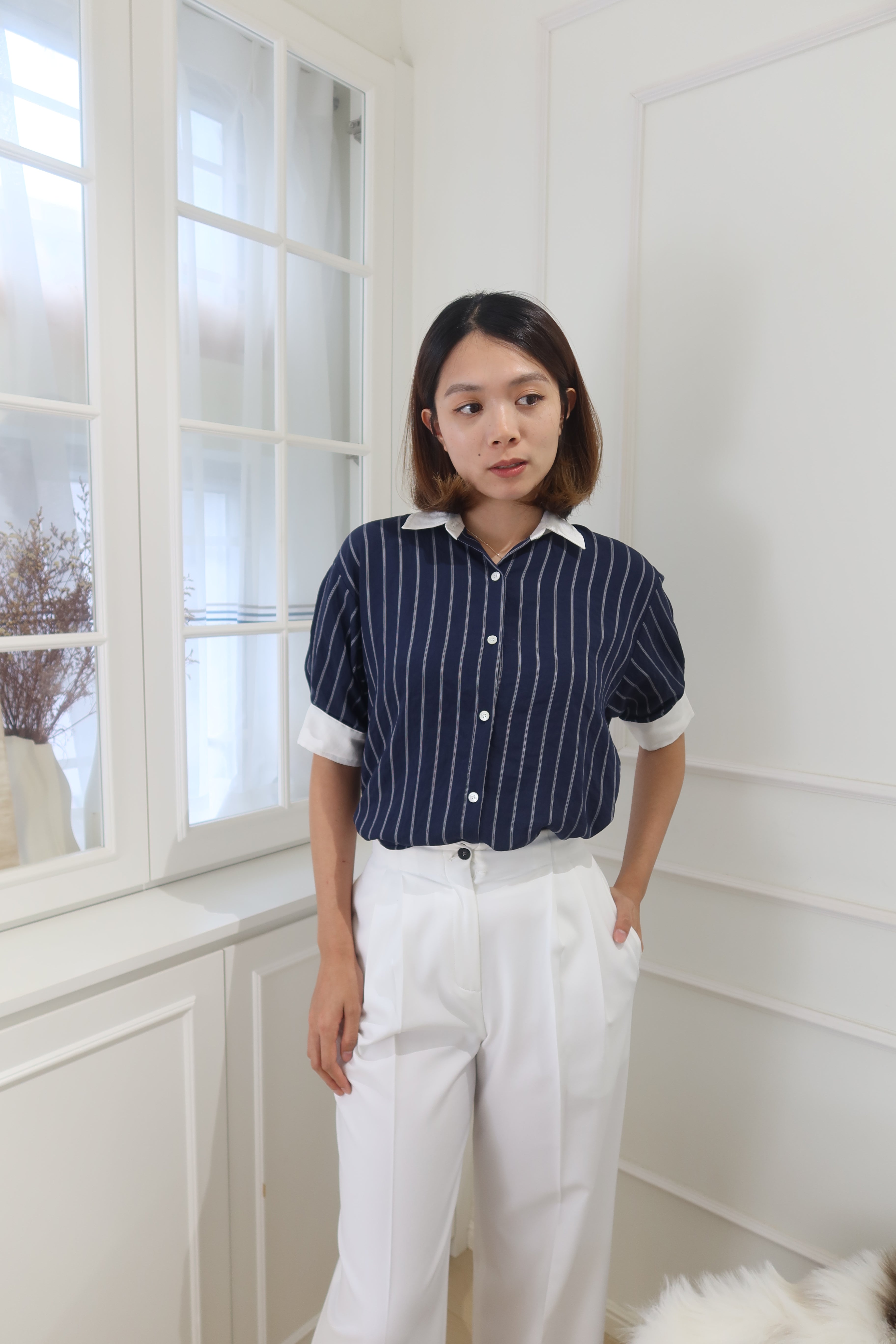 Riviera Blue & White Striped Shirt [T0204]