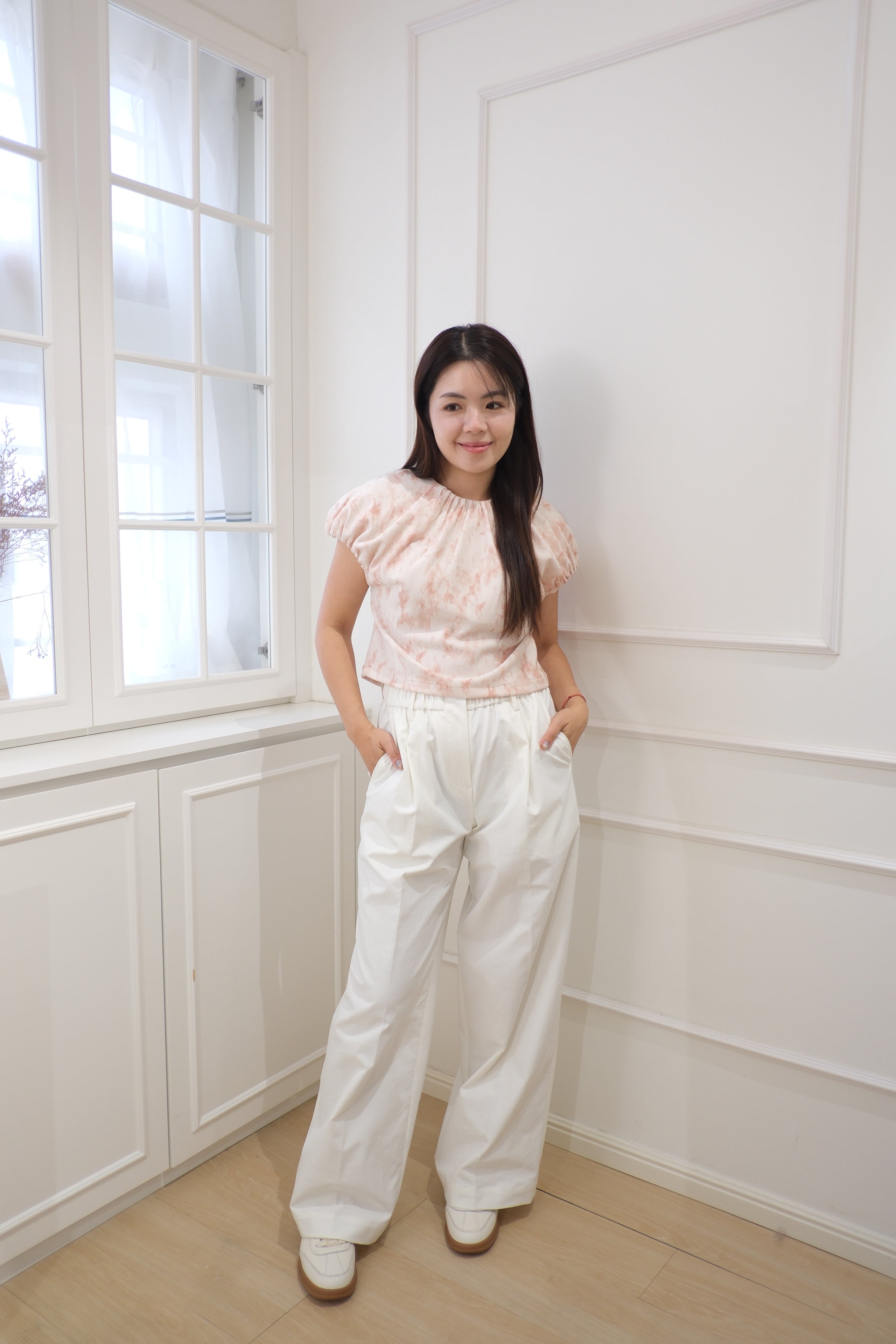 【LE ZANS BRAND COLLECTION】Cloud White High-Waist Wide Leg Pants [PT0085]