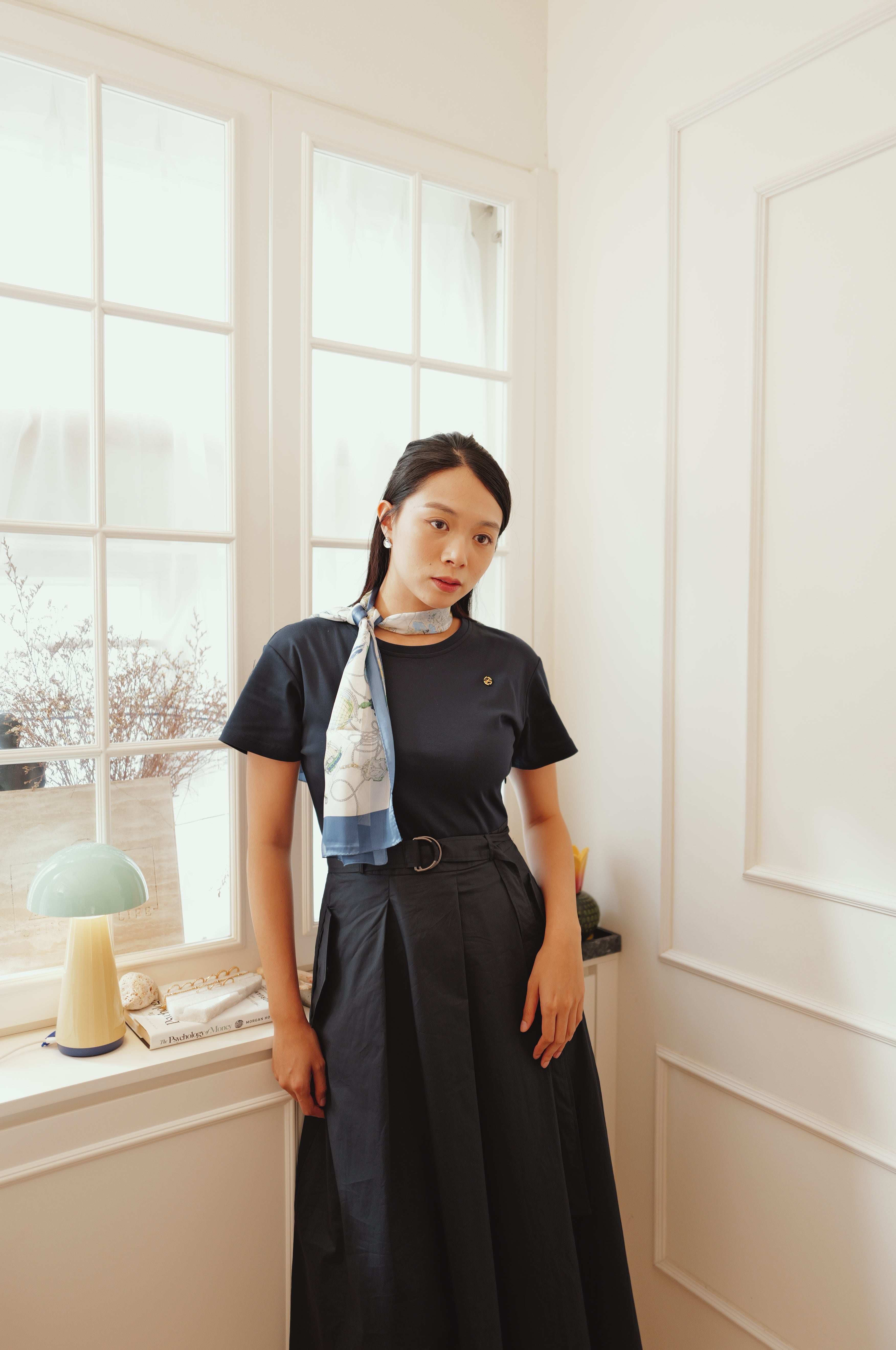 【LE ZANS BRAND COLLECTION】Minimalist Crewneck Belted A-Line Dress [OPS0186]