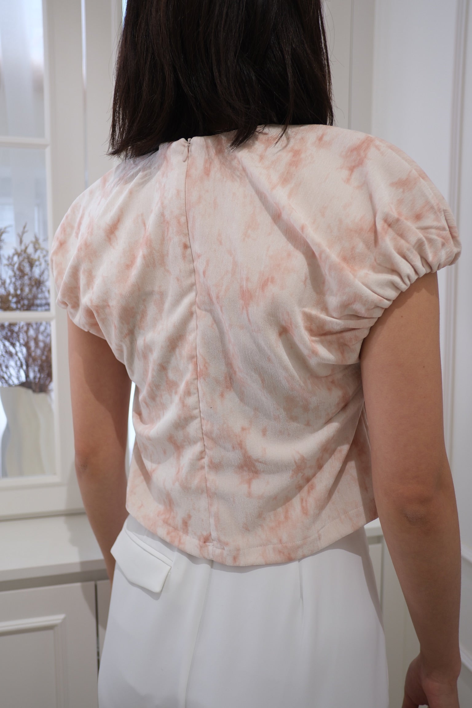 Pleat & Print Short Sleeve Blouse [T0246]