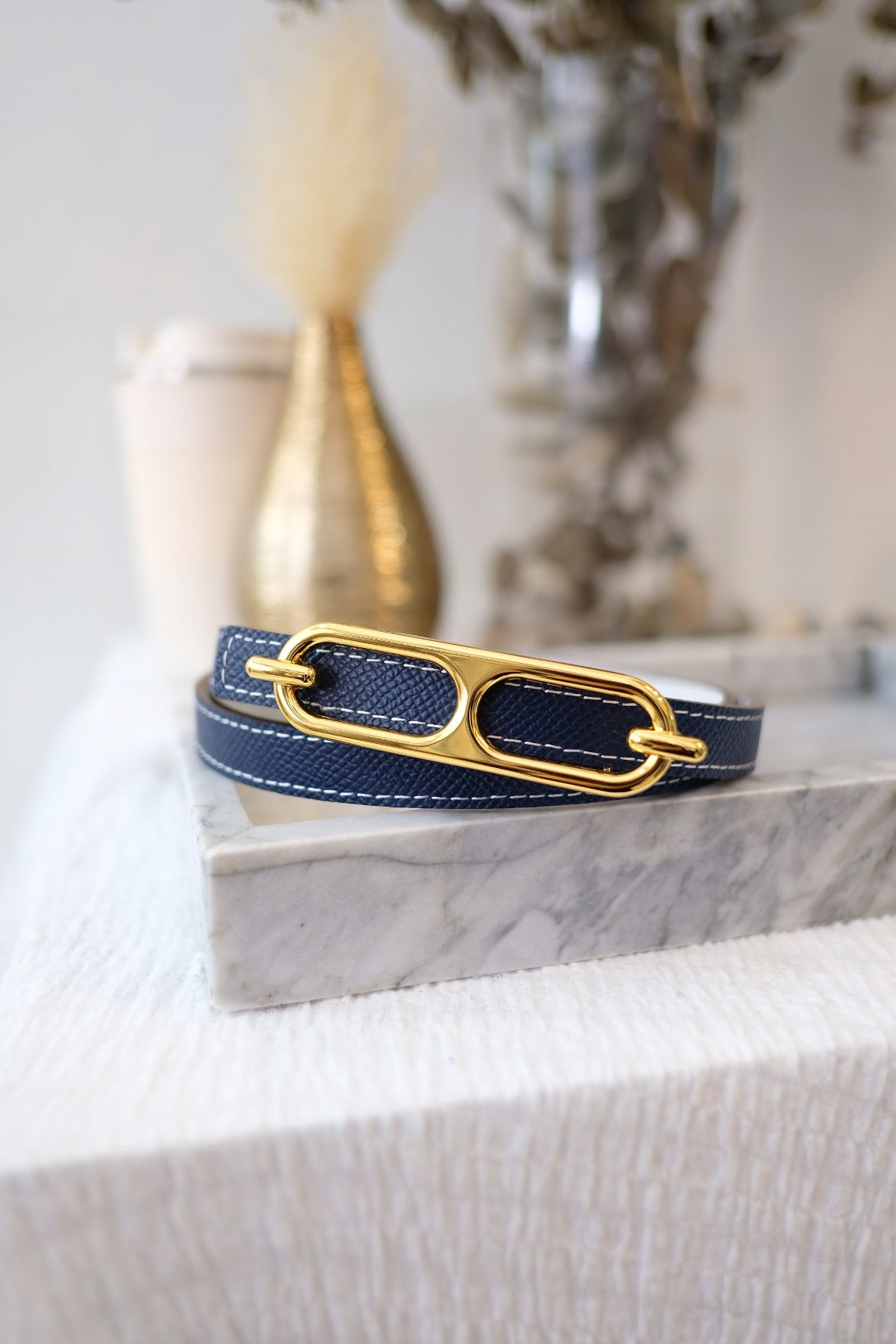 【ZANSMADE】Dual-Faced Gold Buckle Slim Belt [KA0037]
