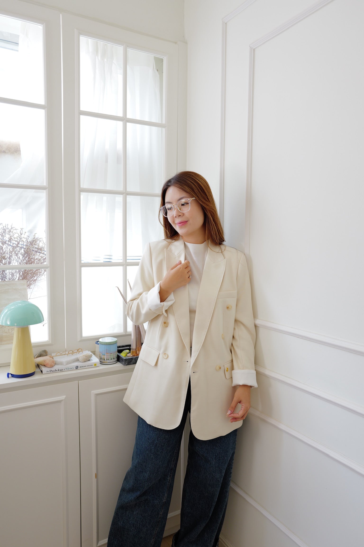 【LE ZANS PRIVÉ】Oversized Double-Breasted Blazer (59%wool,12%Silk) [J0147]