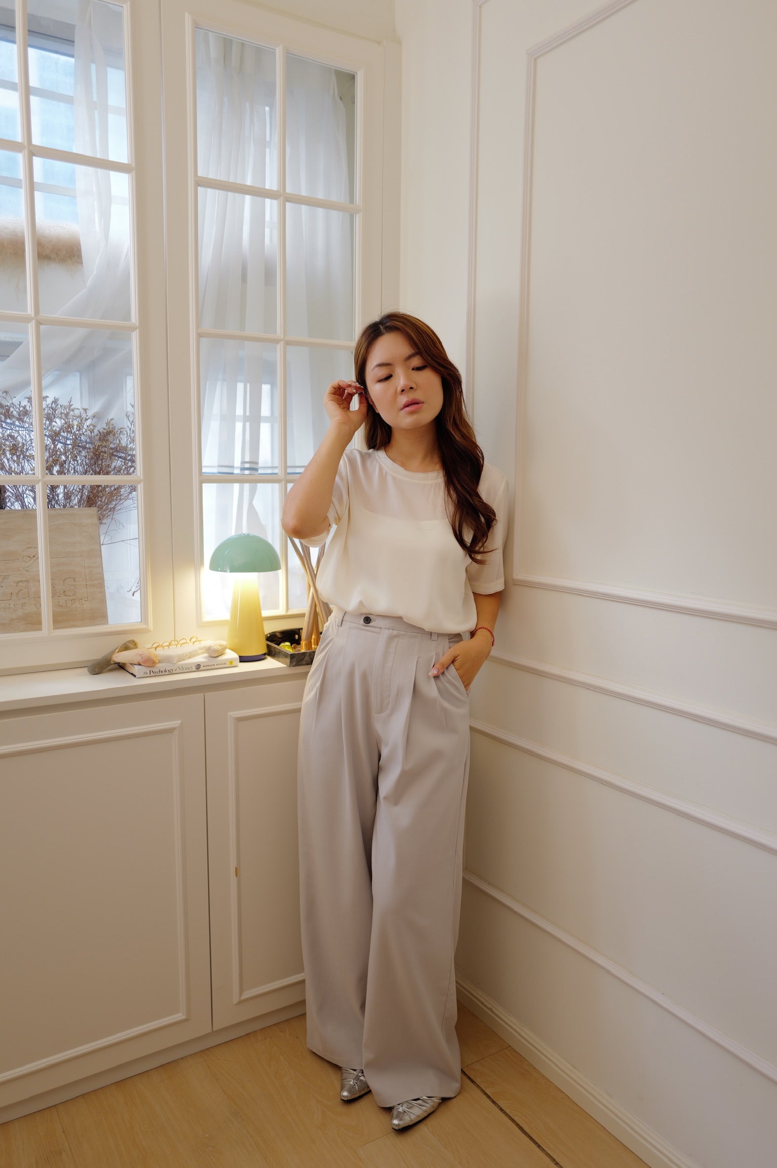 【LE ZANS PRIVÉ】 Pure Silk Gathered Short-Sleeve Top (100%Silk)[T0306]