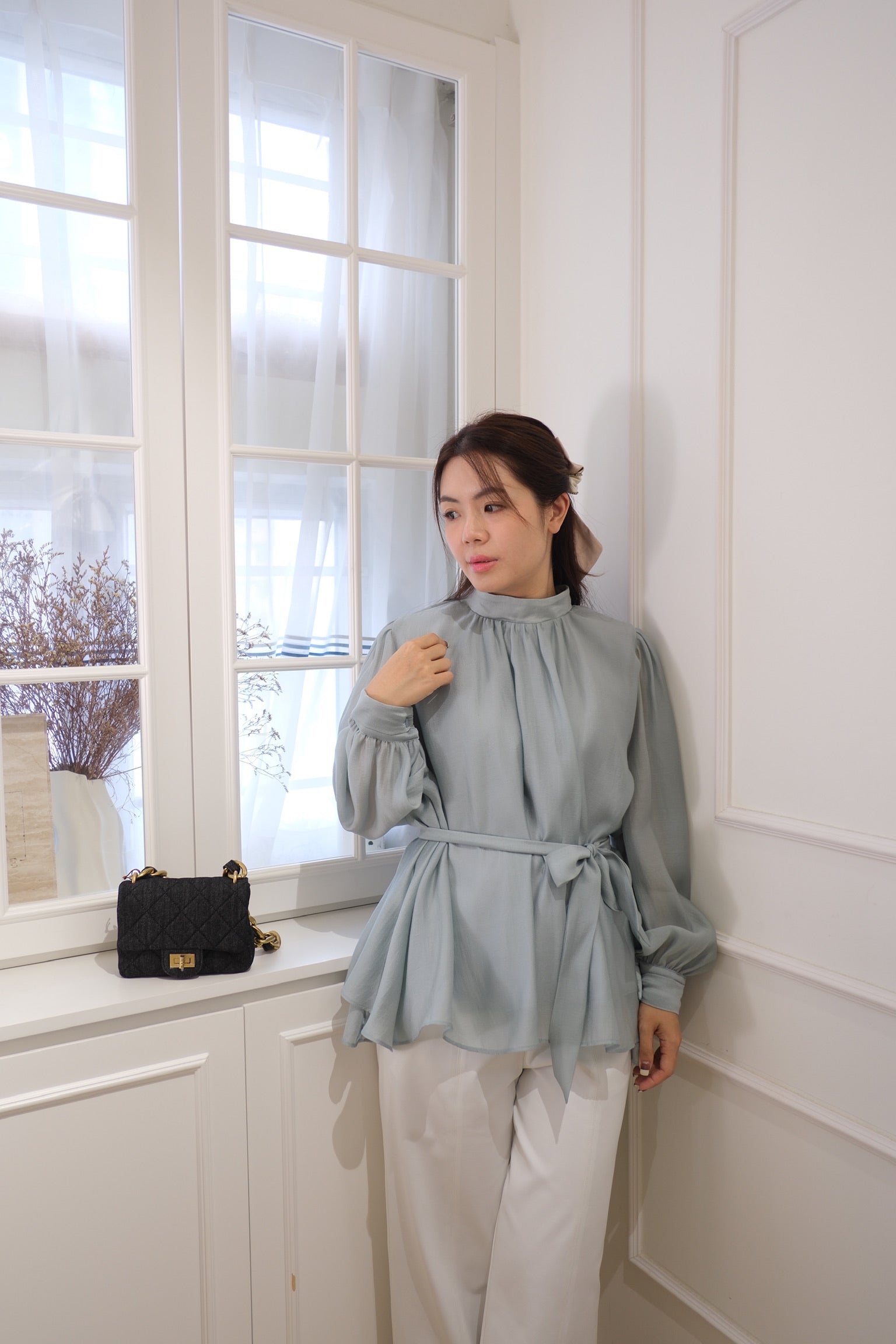 Silken Sheer Waist Tie Blouse [T0241]