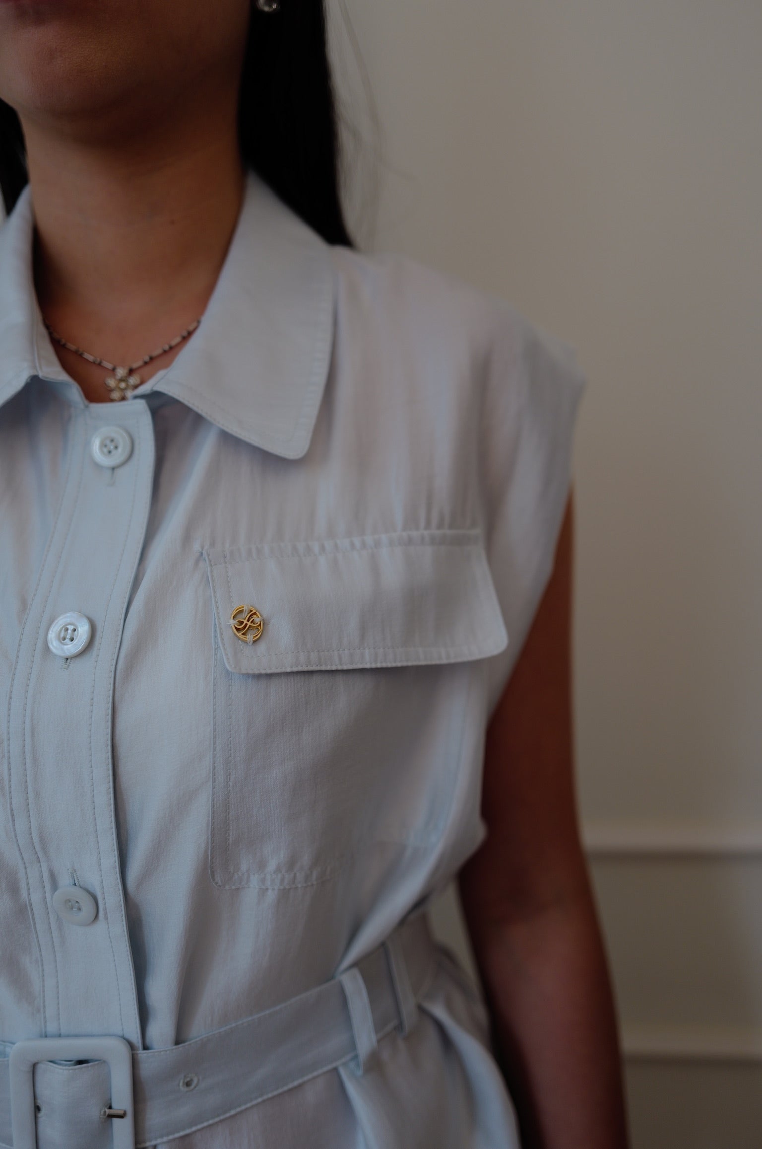 【LE ZANS BRAND COLLECTION】Pastel Sleeveless Belted Shirt [T0287]
