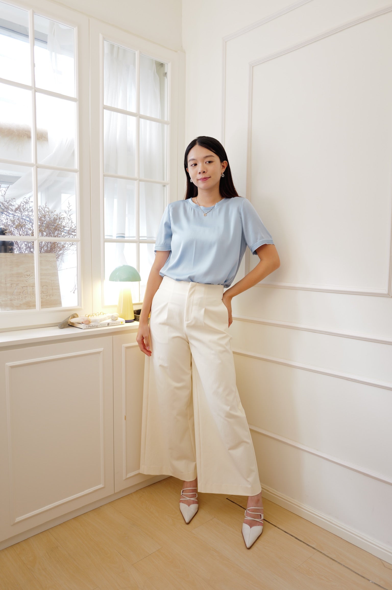 【LE ZANS PRIVÉ】 Pure Silk Gathered Short-Sleeve Top (100%Silk)[T0306]
