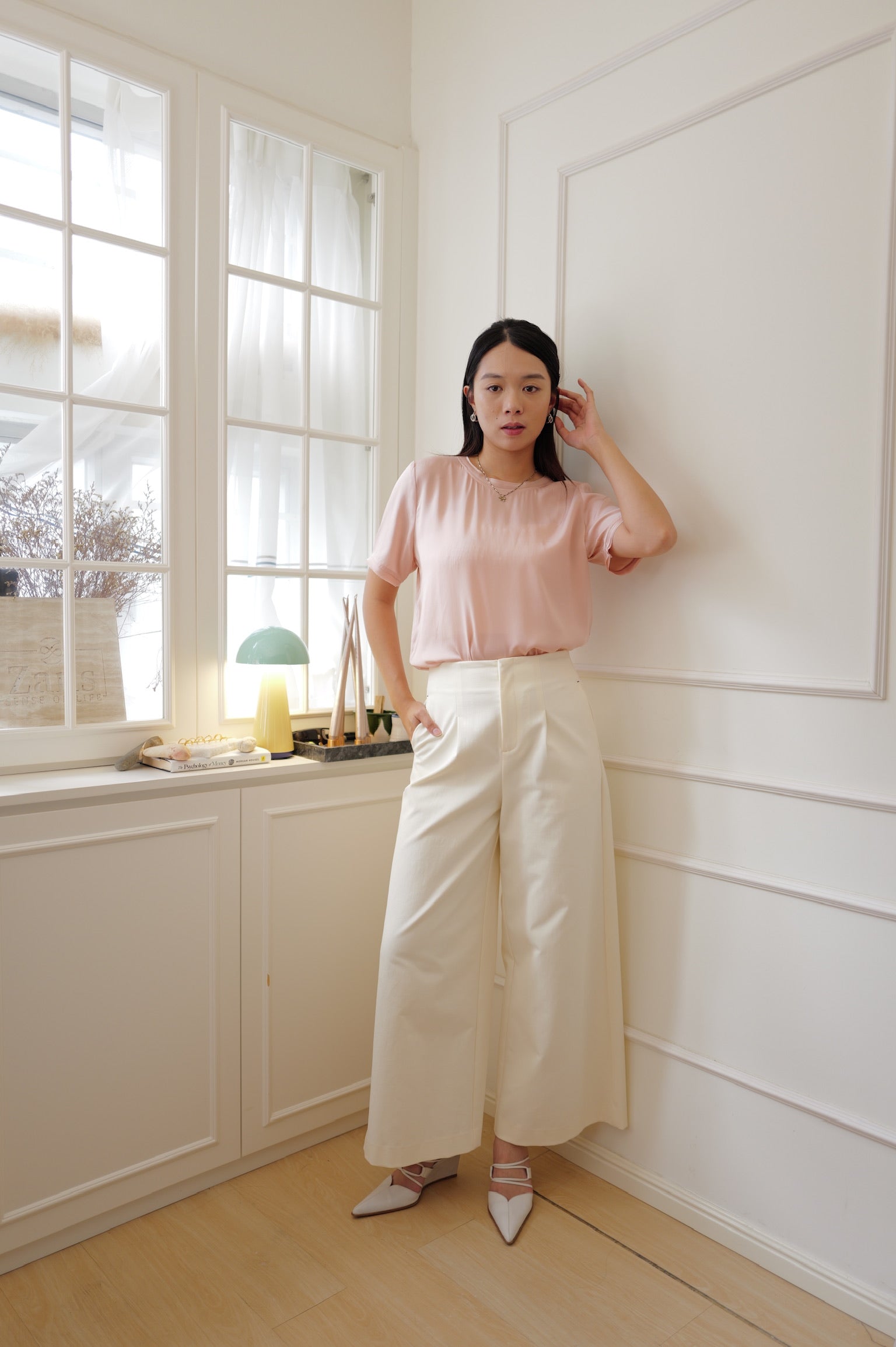 【LE ZANS PRIVÉ】 Pure Silk Gathered Short-Sleeve Top (100%Silk)[T0306]