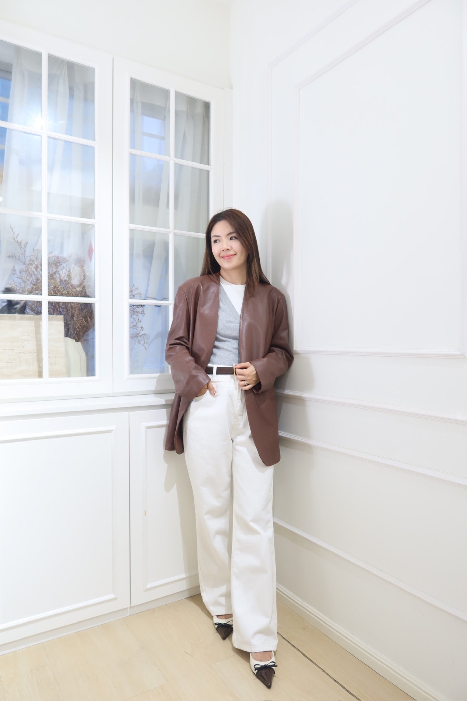 【LE ZANS BRAND COLLECTION】Toffee Designer Cut Leather Coat (100% lambskin) [J0117]