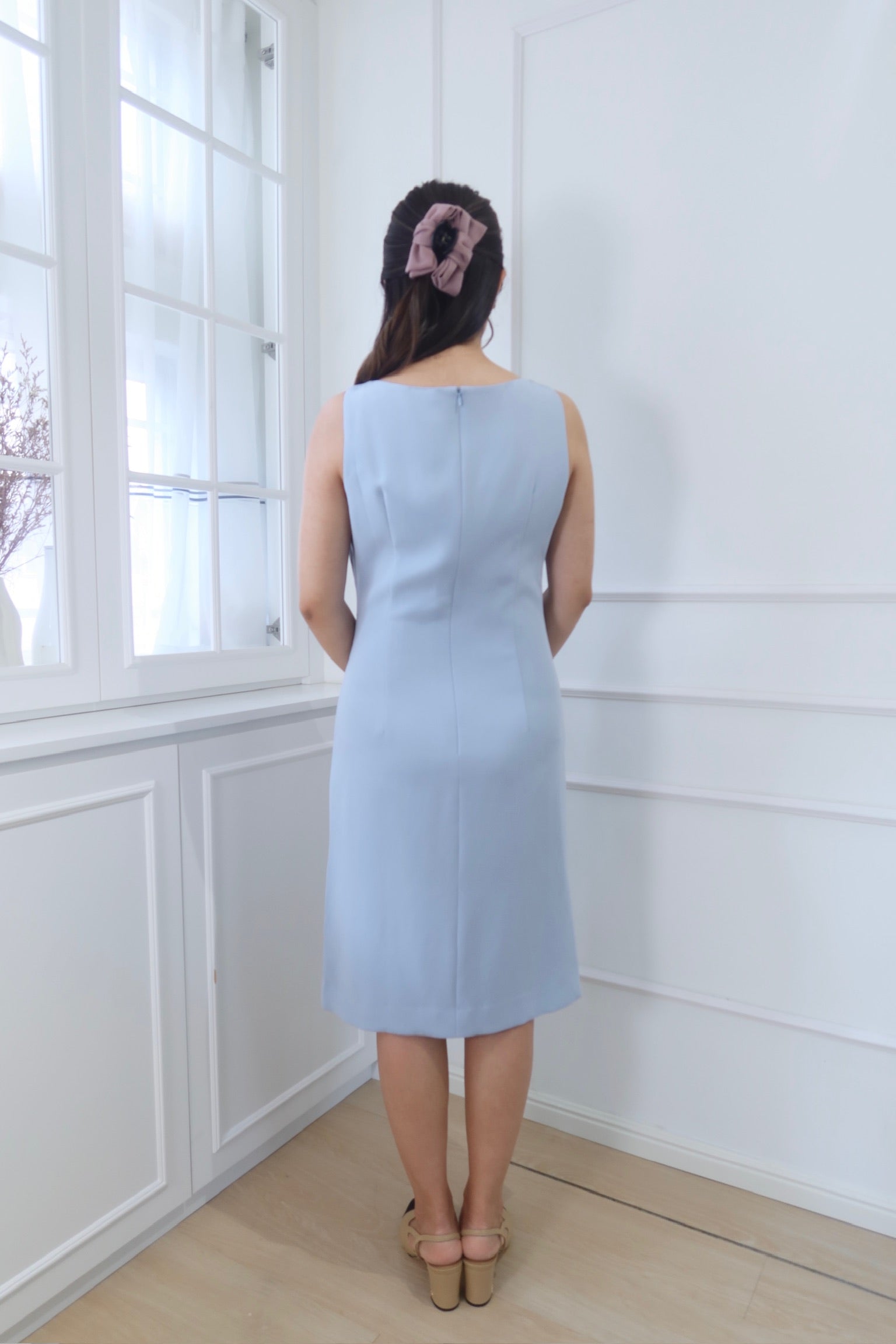 【LE ZANS BRAND COLLECTION】 Sky Blue Pleated Vest Dress [OPS0153]