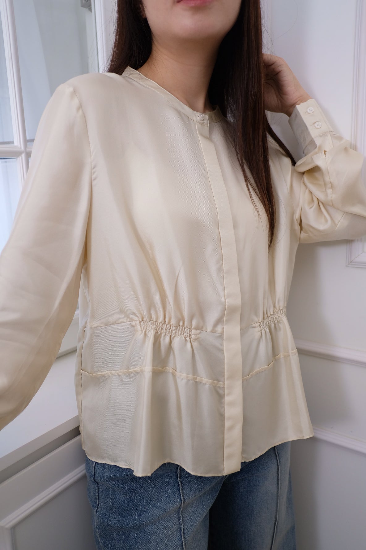 【LE ZANS BRAND COLLECTION】French Cream Bubble Blouse (100%SILK)[T0257]