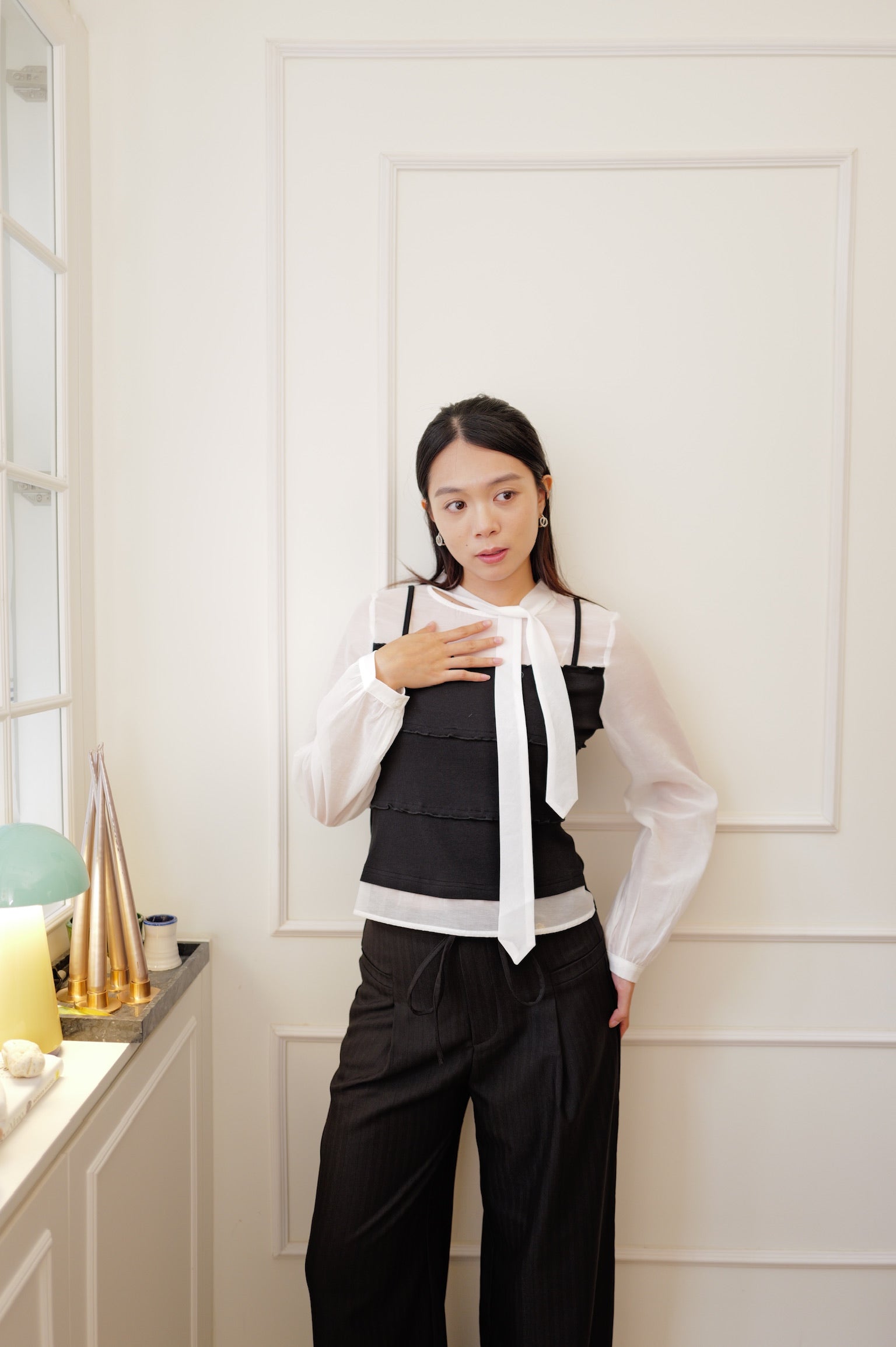 【LE ZANS BRAND COLLECTION】French Chic High-Waisted Wide-Leg Trousers with Sash [PT0097]