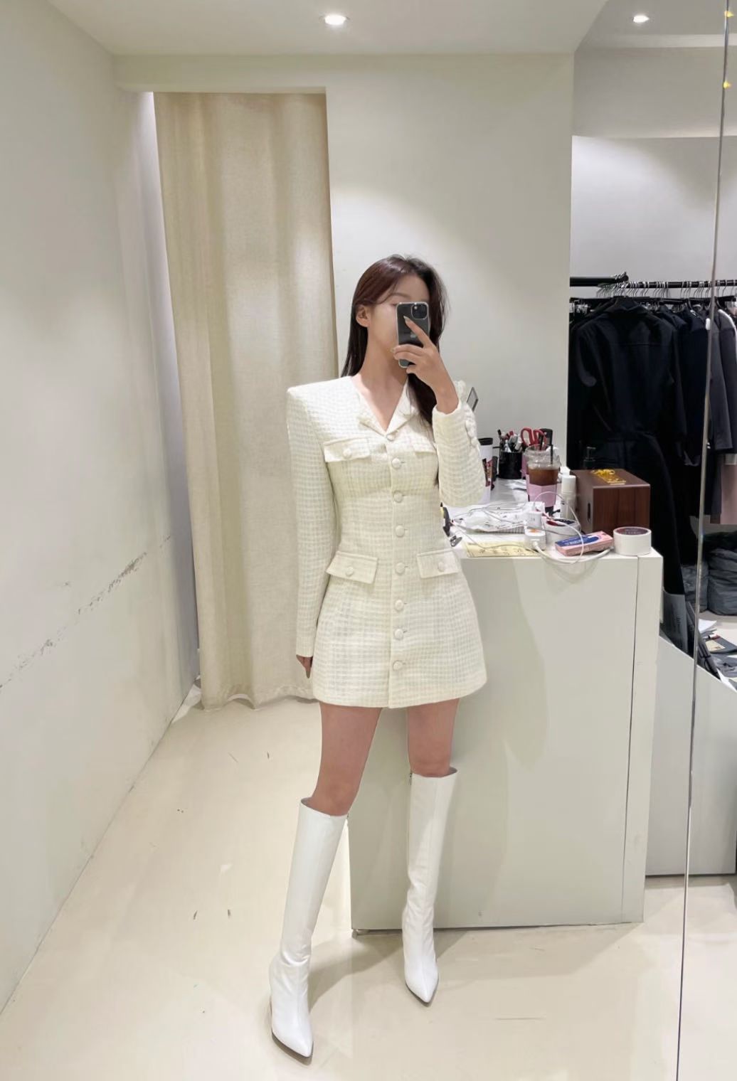 Tailored Elegance Tweed Dress [OPS0173]