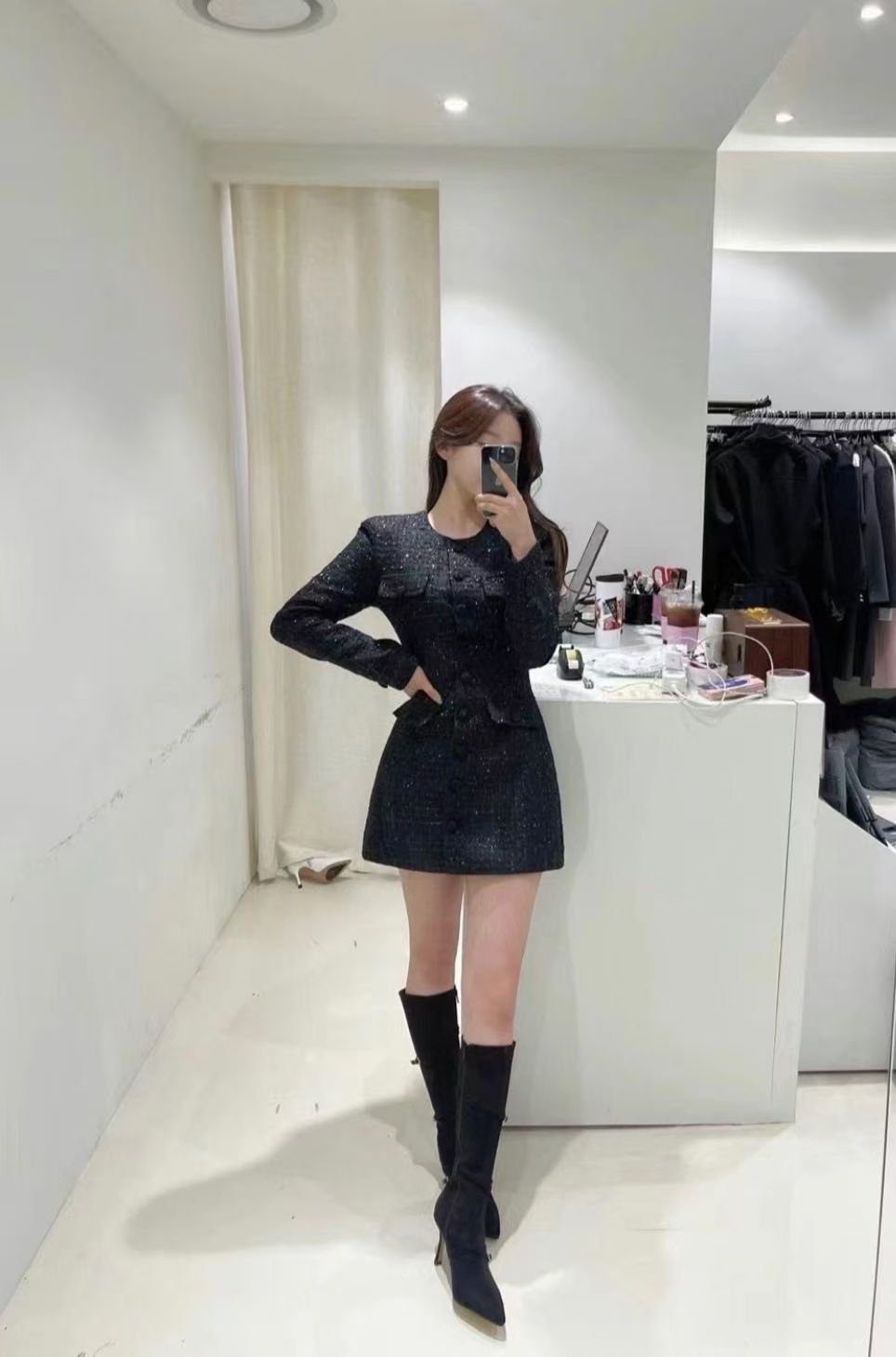 Tailored Elegance Tweed Dress [OPS0173]