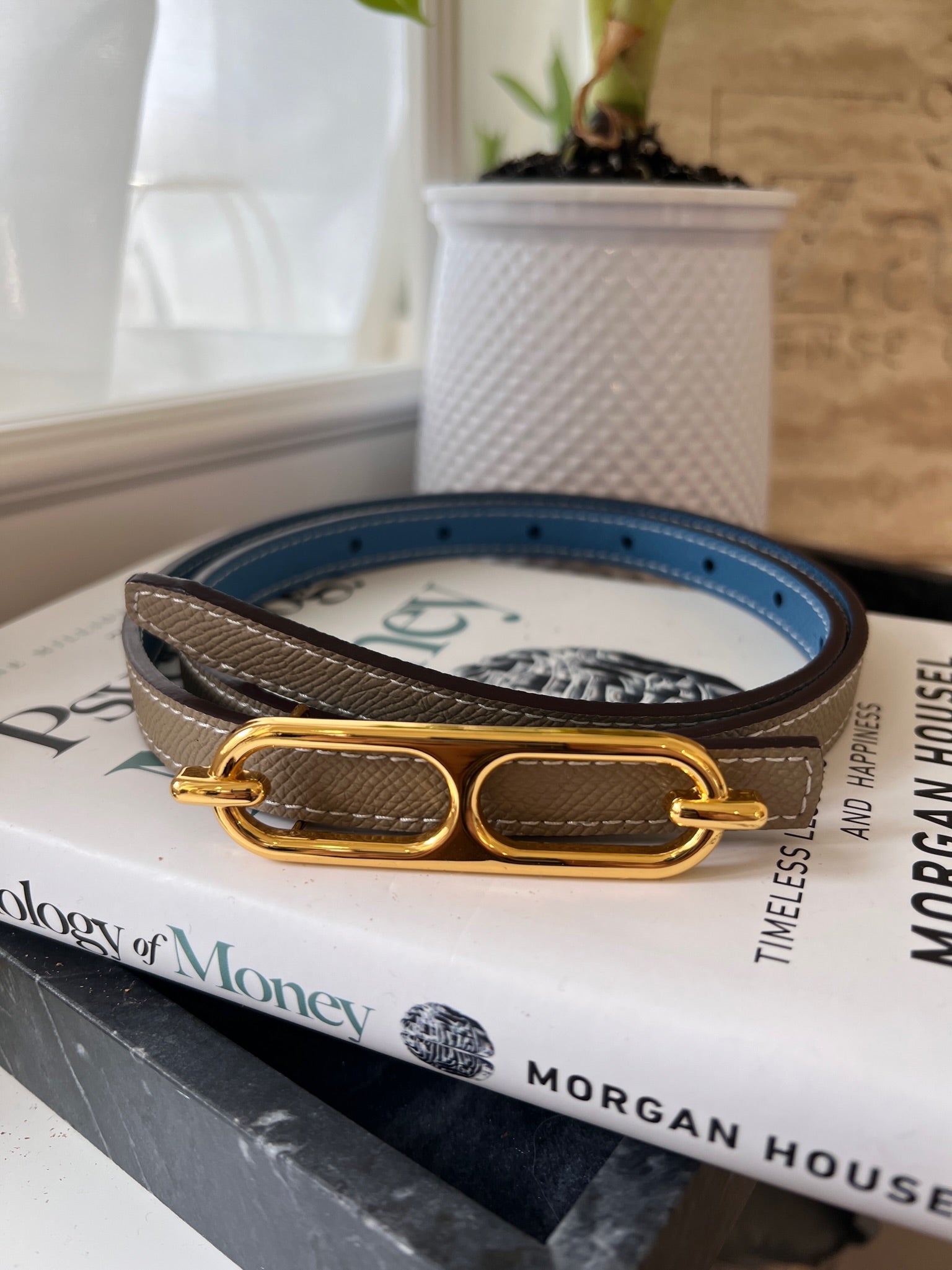 【ZANSMADE】Dual-Faced Gold Buckle Slim Belt [KA0037]