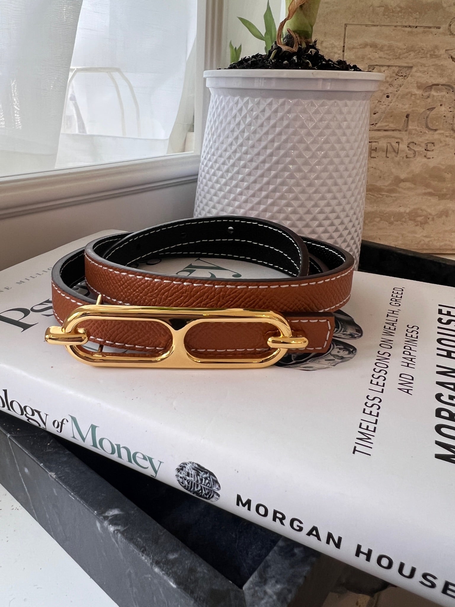 【ZANSMADE】Dual-Faced Gold Buckle Slim Belt [KA0037]