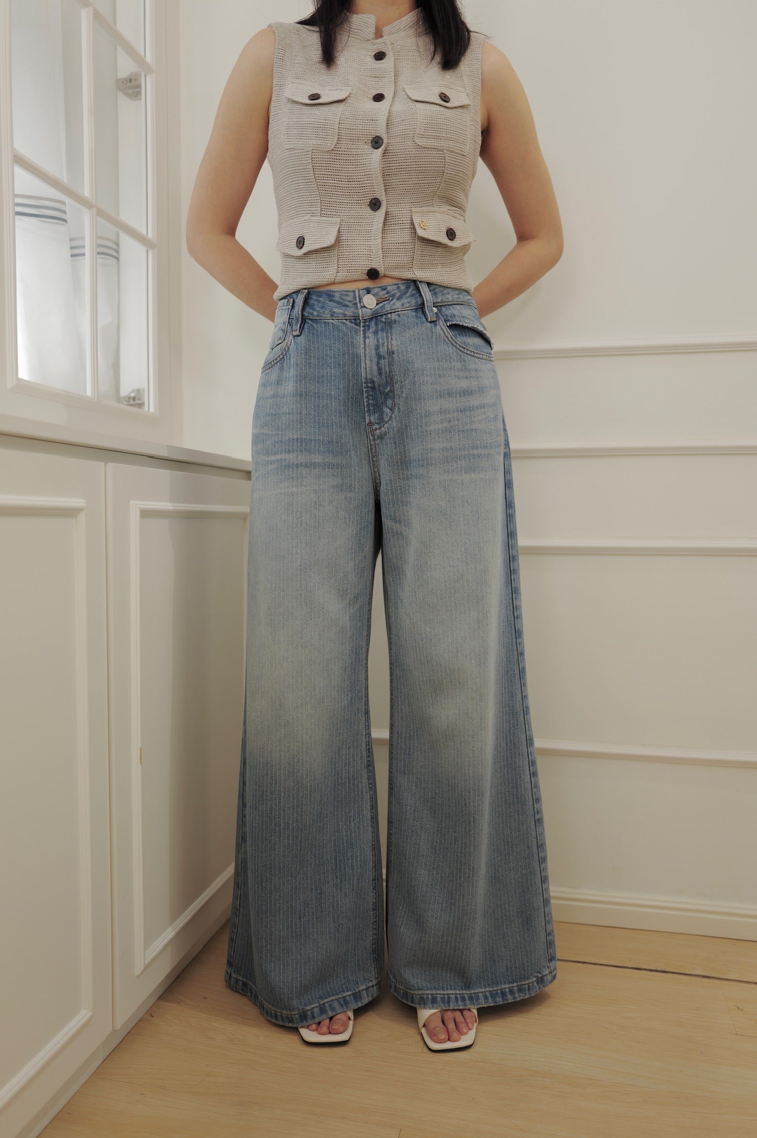 Frill-Back Layered Denim Pants [PT0088]