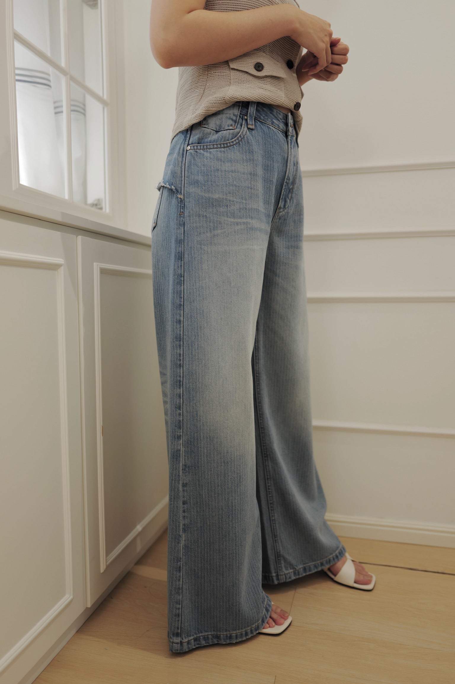 Frill-Back Layered Denim Pants [PT0088]