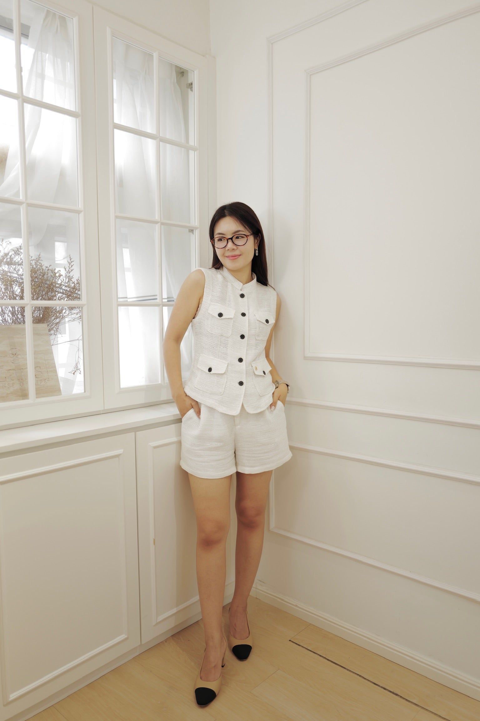 【LE ZANS BRAND COLLECTION】Light Luxury Tweed High-Waist Shorts [ST0028]