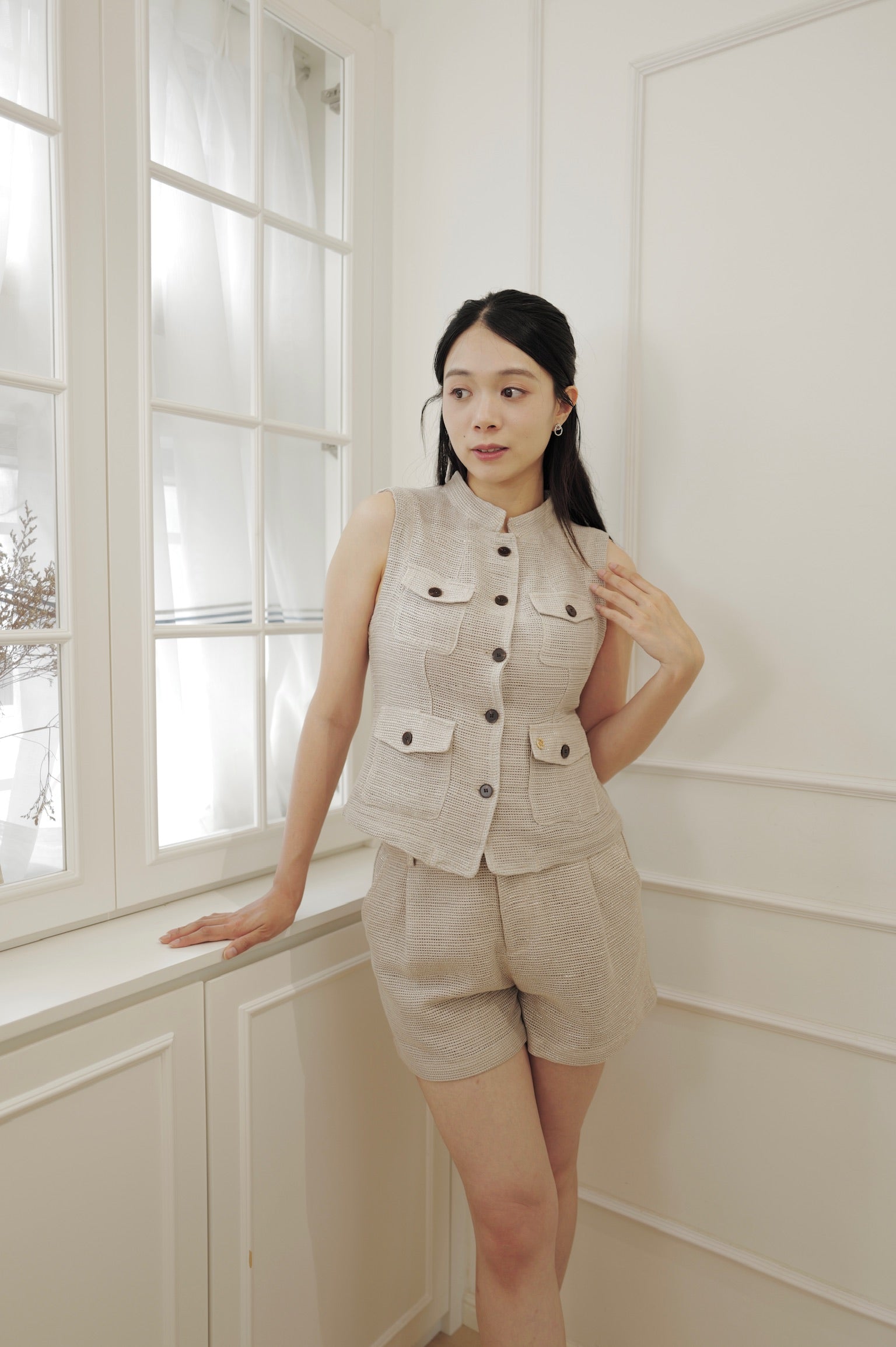【LE ZANS BRAND COLLECTION】Light Luxury Tweed High-Waist Shorts [ST0028]