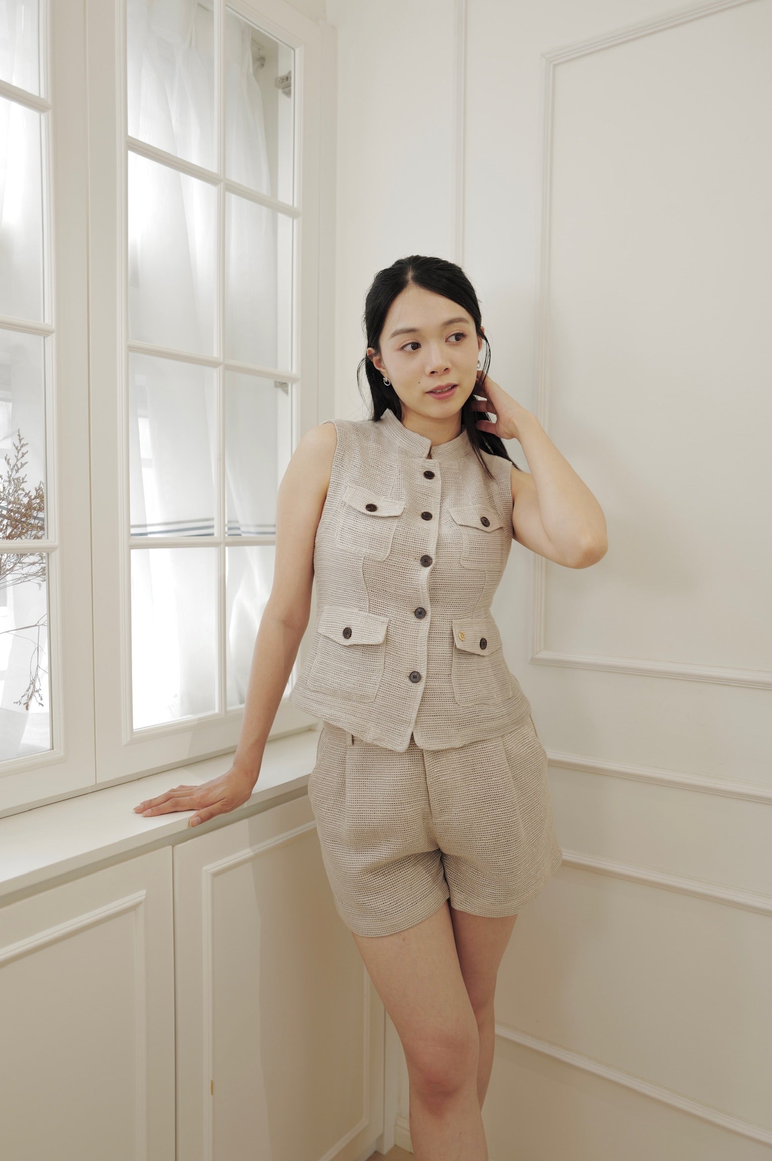 【LE ZANS BRAND COLLECTION】Light Luxury Tweed High-Waist Shorts [ST0028]