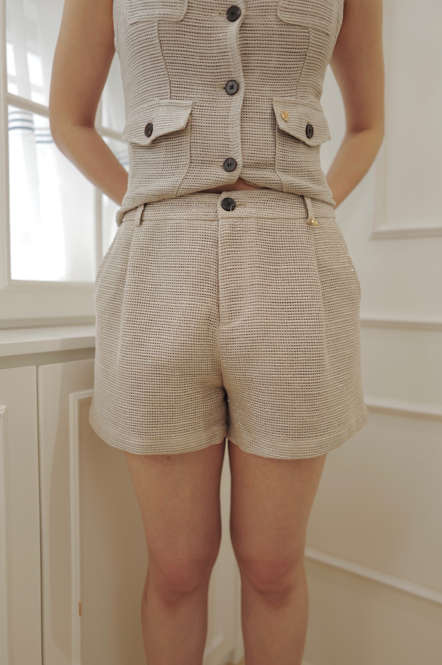 【LE ZANS BRAND COLLECTION】Light Luxury Tweed High-Waist Shorts [ST0028]