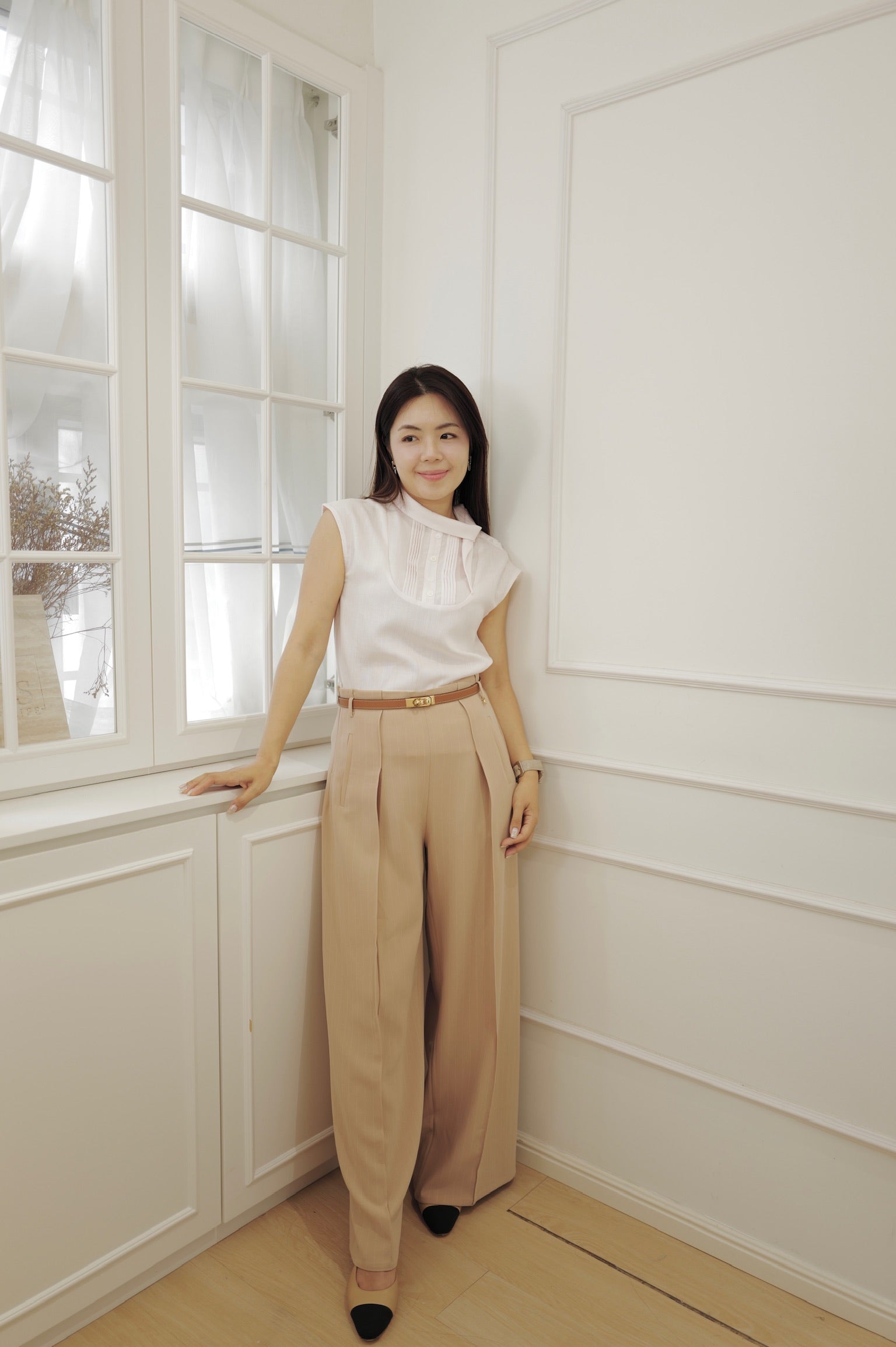 【LE ZANS BRAND COLLECTION】High-waisted pinstripe trousers [PT0091]